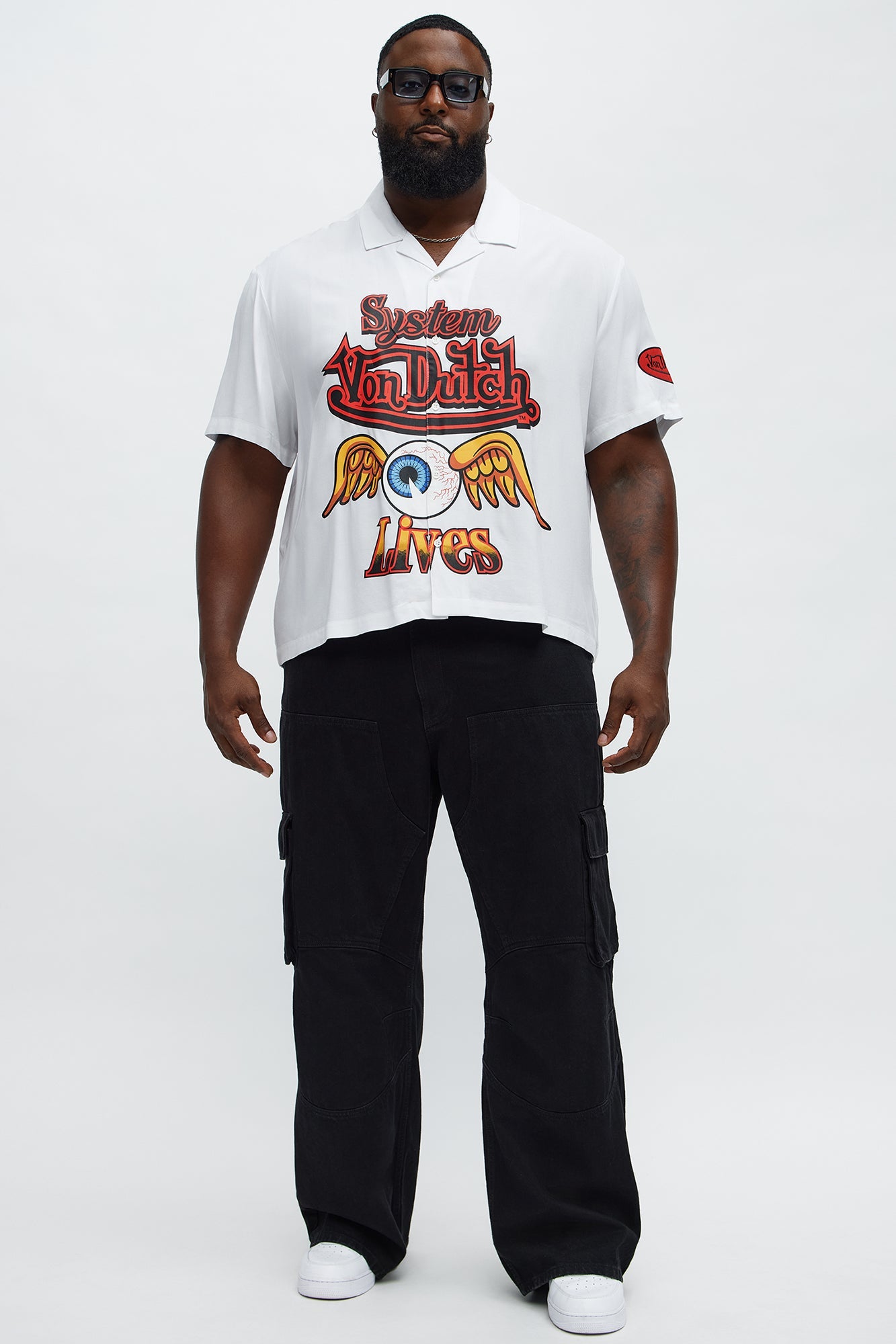 Von Dutch Cropped Logo Button Up Shirt - White