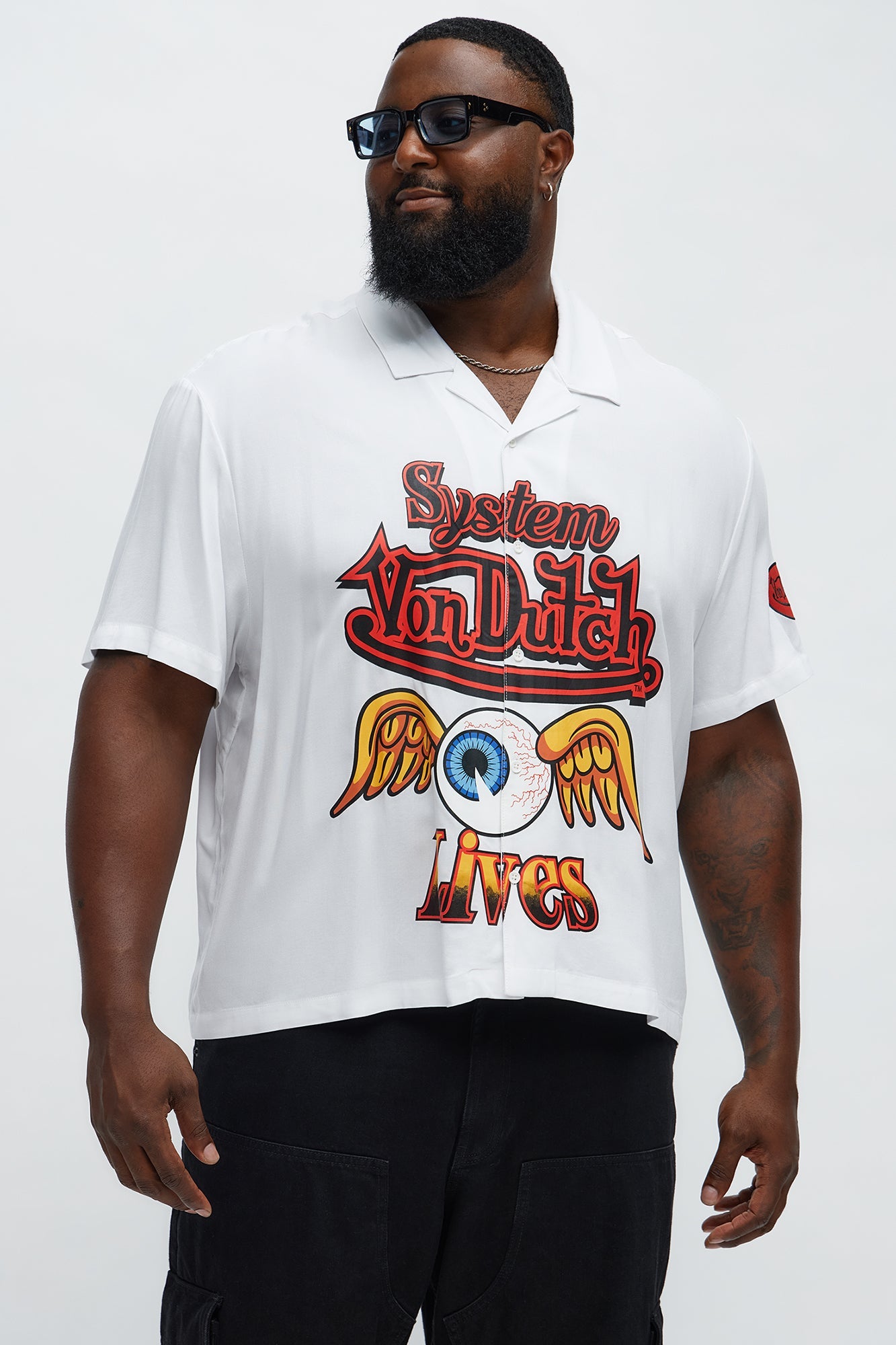 Von Dutch Cropped Logo Button Up Shirt - White