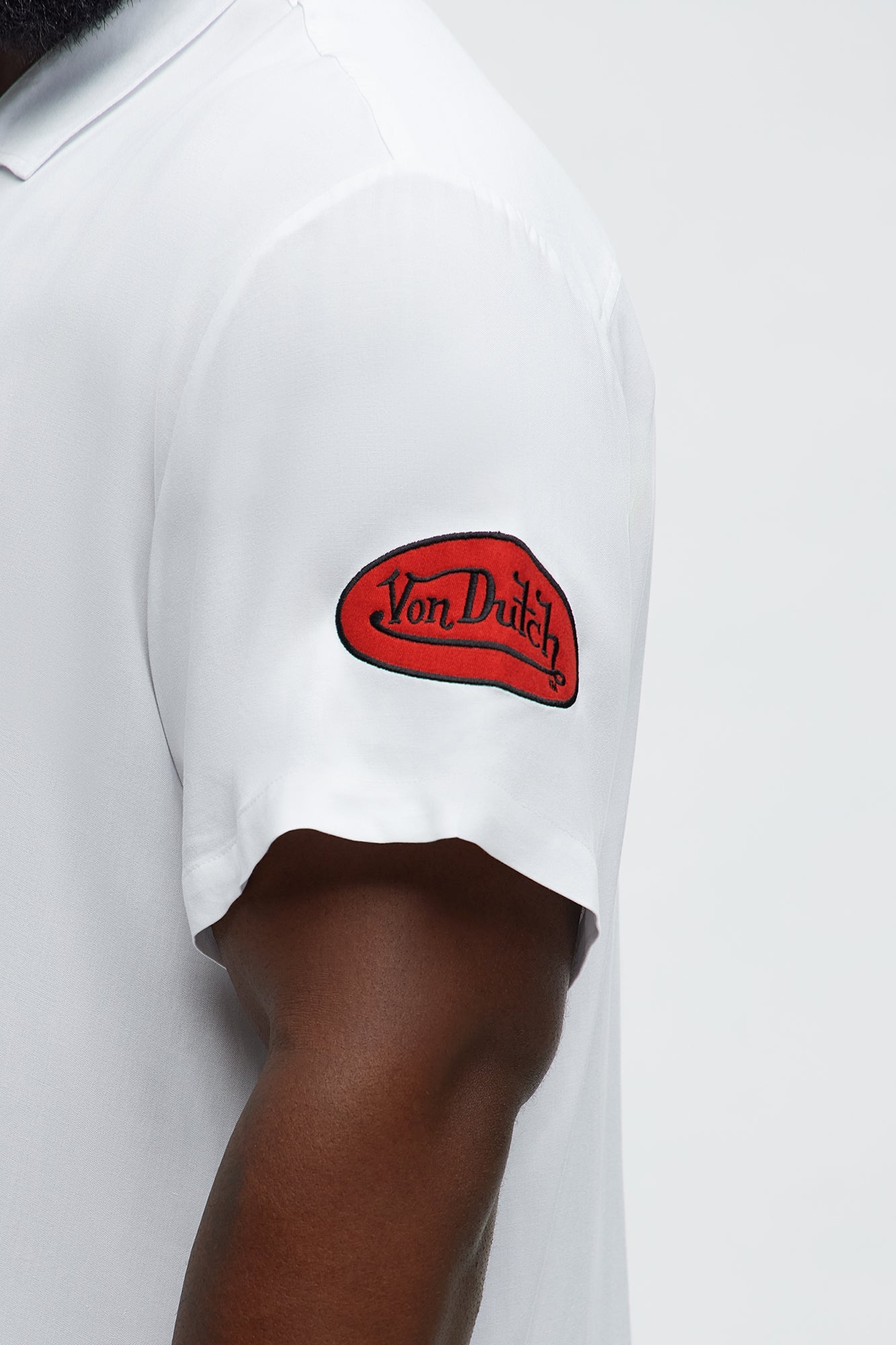 Von Dutch Cropped Logo Button Up Shirt - White