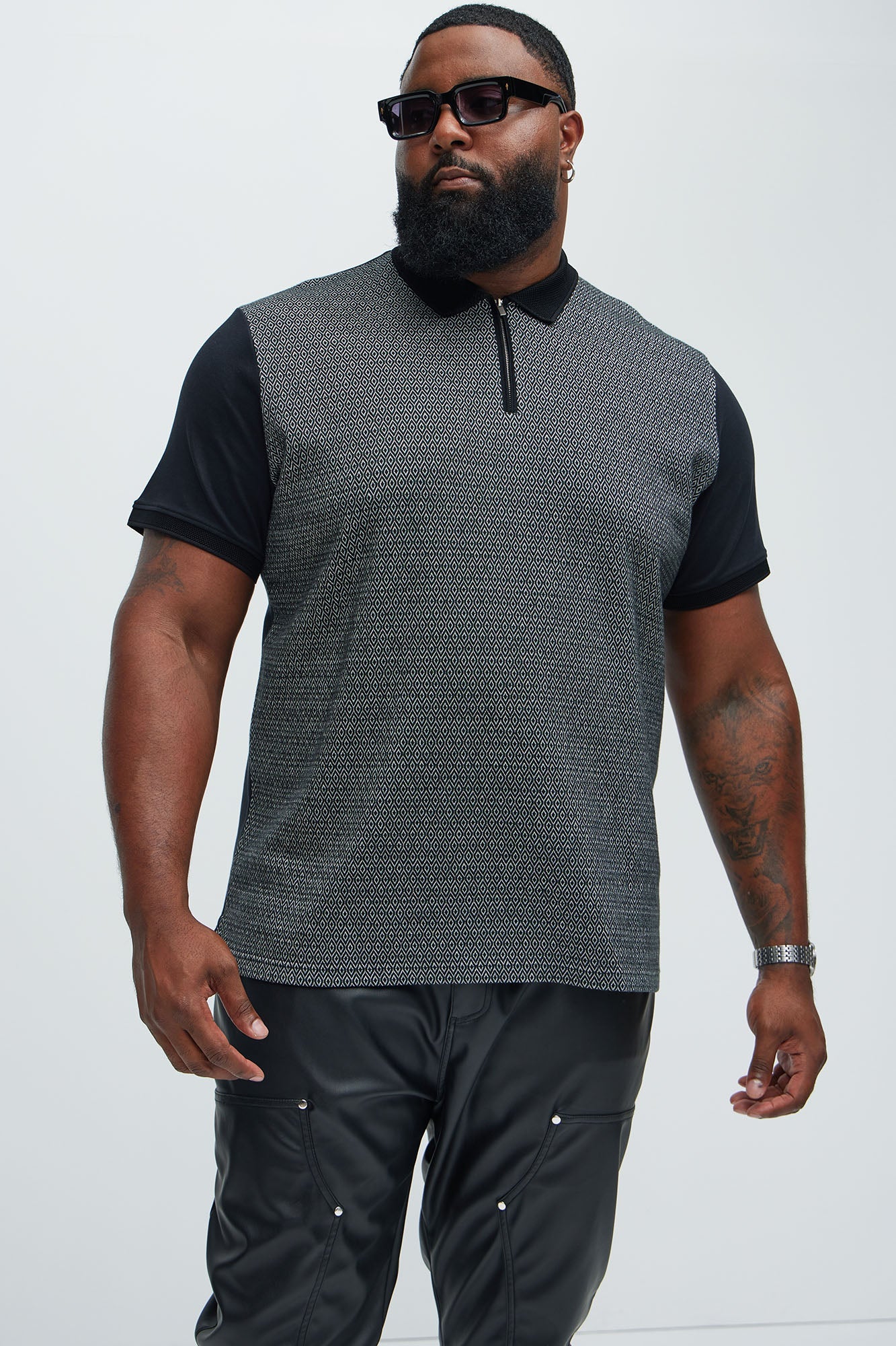 Quarter Zip Short Sleeve Polo - Black