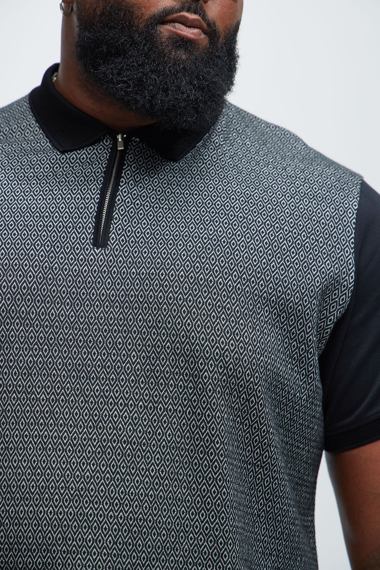 Quarter Zip Short Sleeve Polo - Black