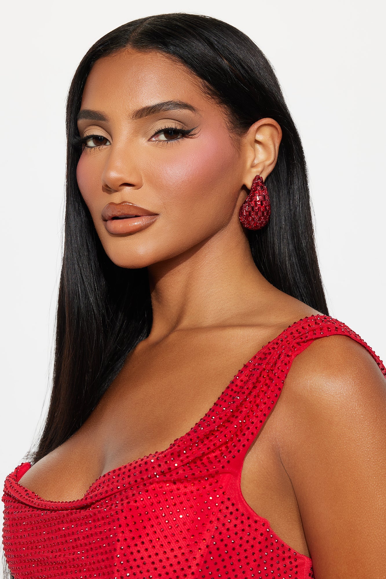 Just Better Jeweled Drop Earrings - Red