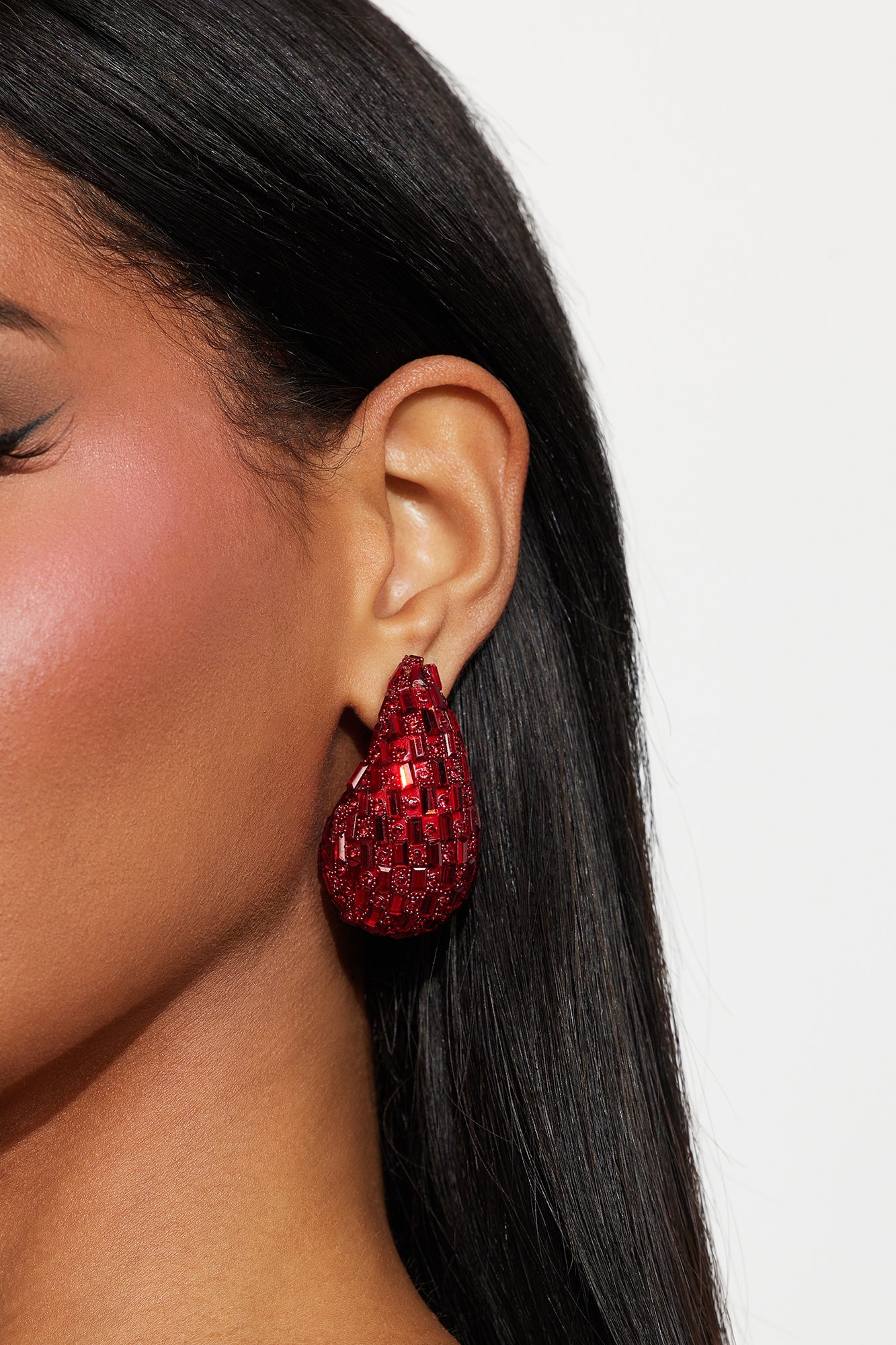 Just Better Jeweled Drop Earrings - Red