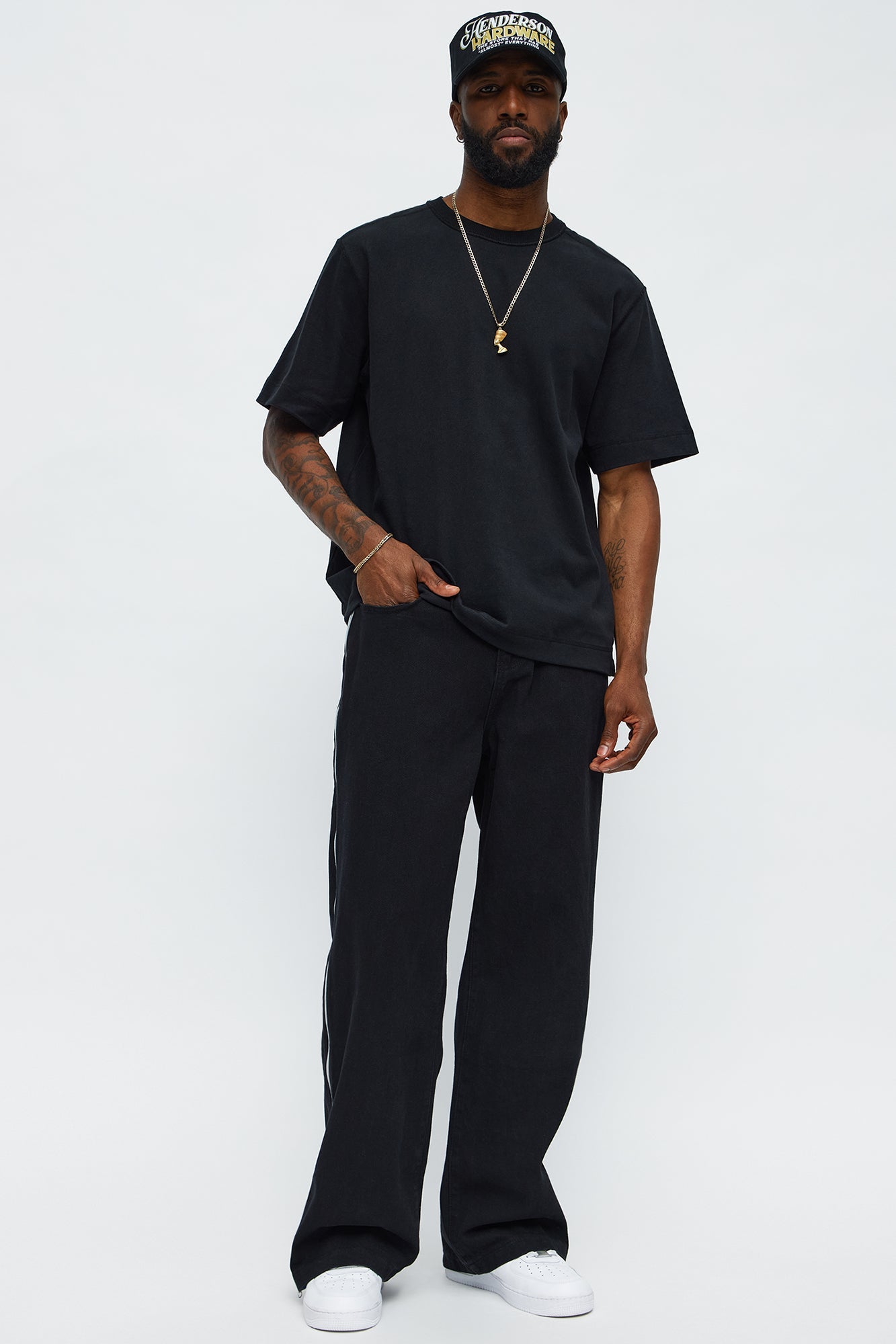 Baggy Side Stripe Zip Hit Jeans - Black