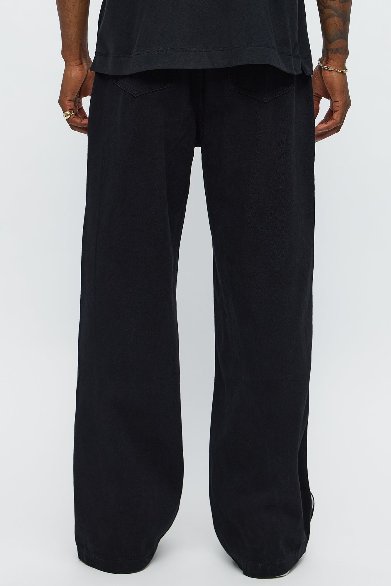 Baggy Side Stripe Zip Hit Jeans - Black