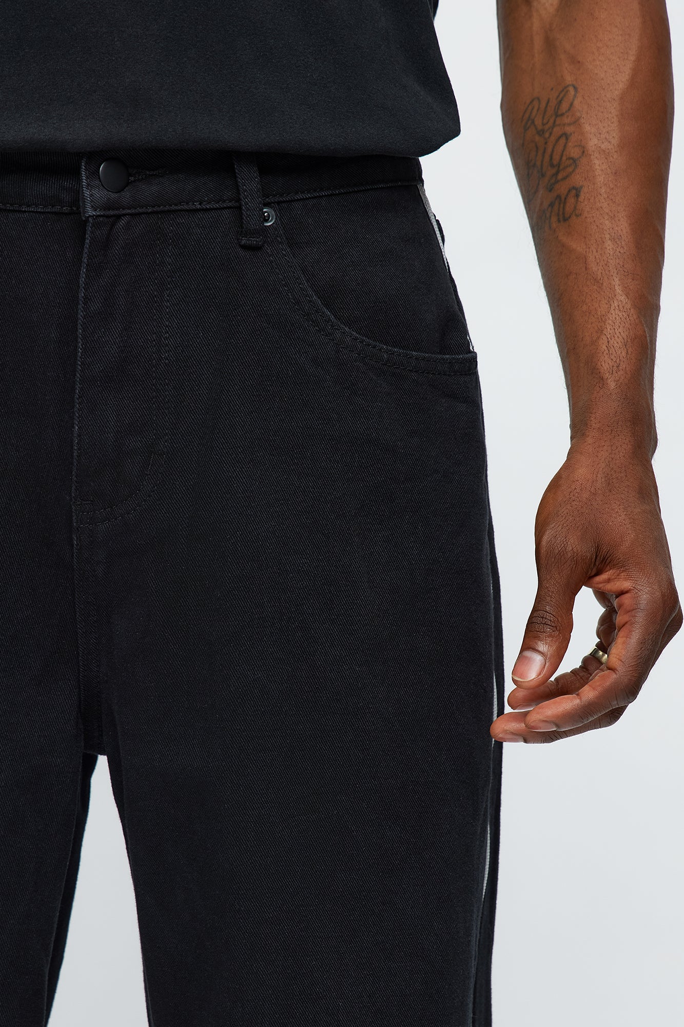 Baggy Side Stripe Zip Hit Jeans - Black