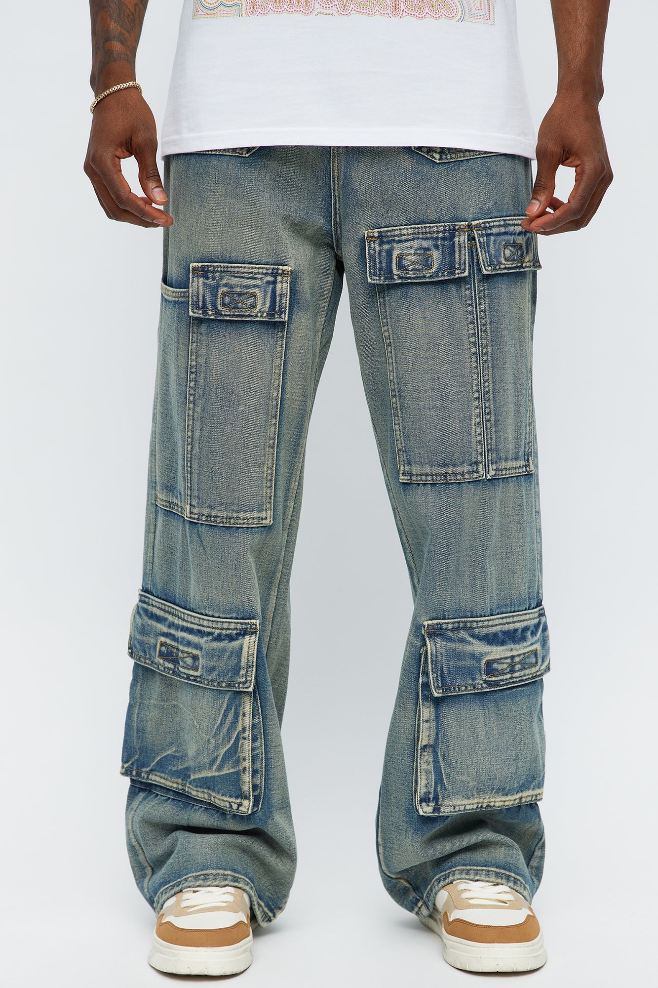 Straight We Got Choices Convertible Cargo Jeans - Light Wash