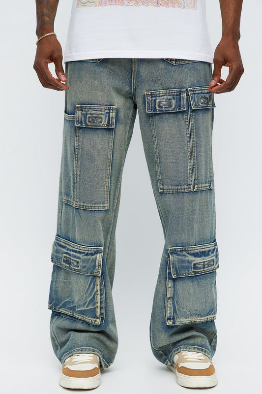 Straight We Got Choices Convertible Cargo Jeans - Light Wash