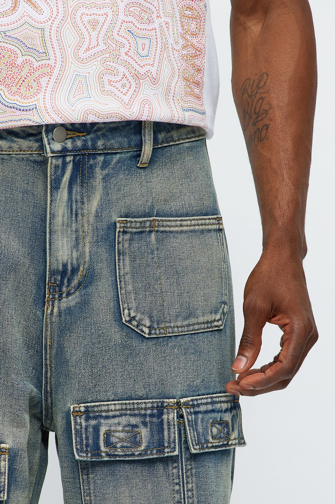 Straight We Got Choices Convertible Cargo Jeans - Light Wash