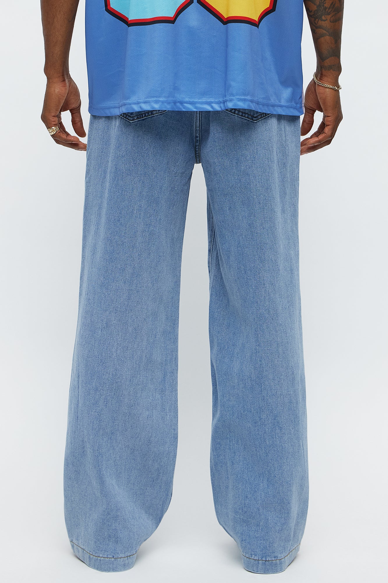 Baggy Side Stripe Zip Hit Jeans - Medium Blue Wash