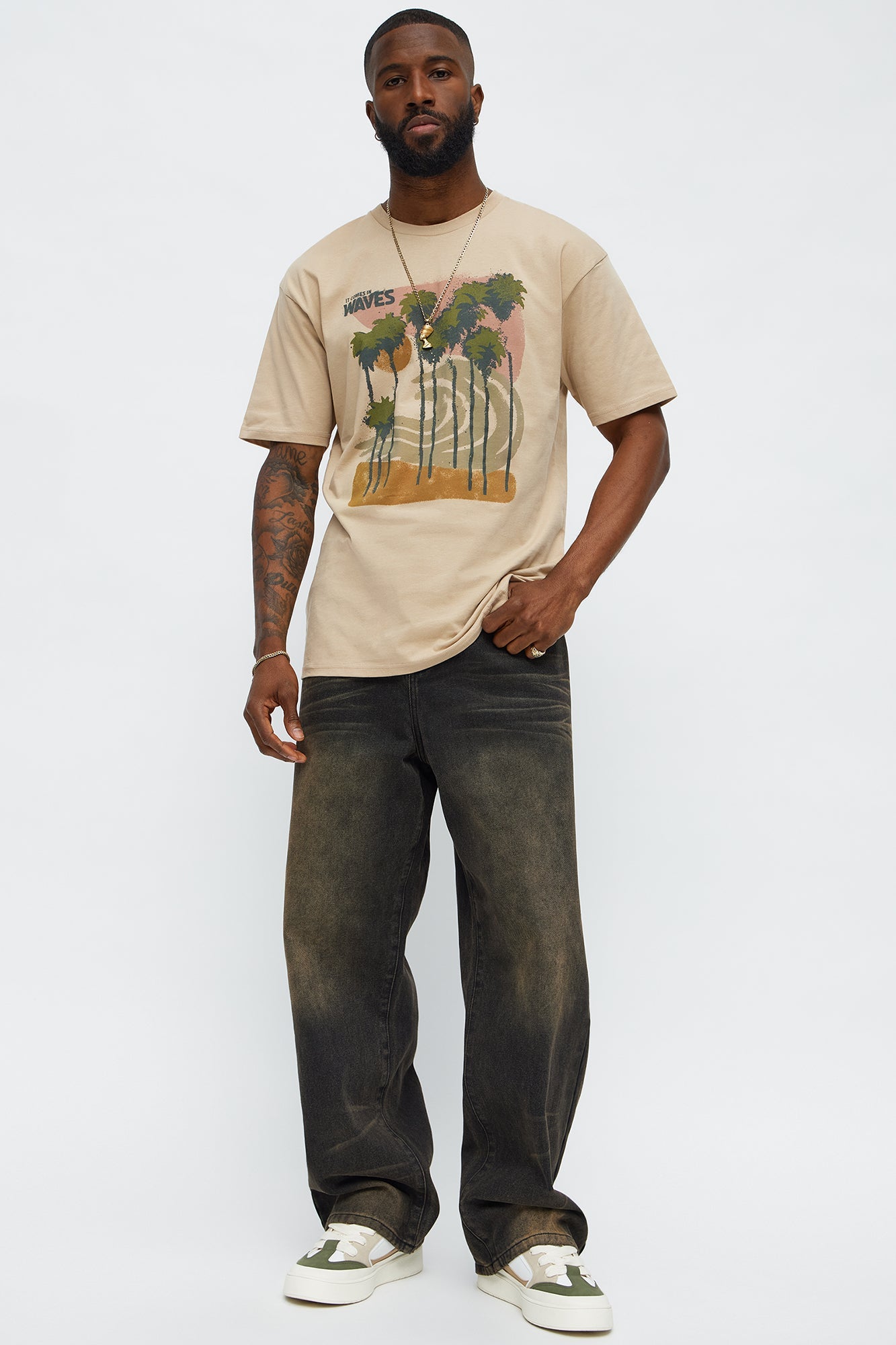 It Comes In Waves Short Sleeve Tee - Tan