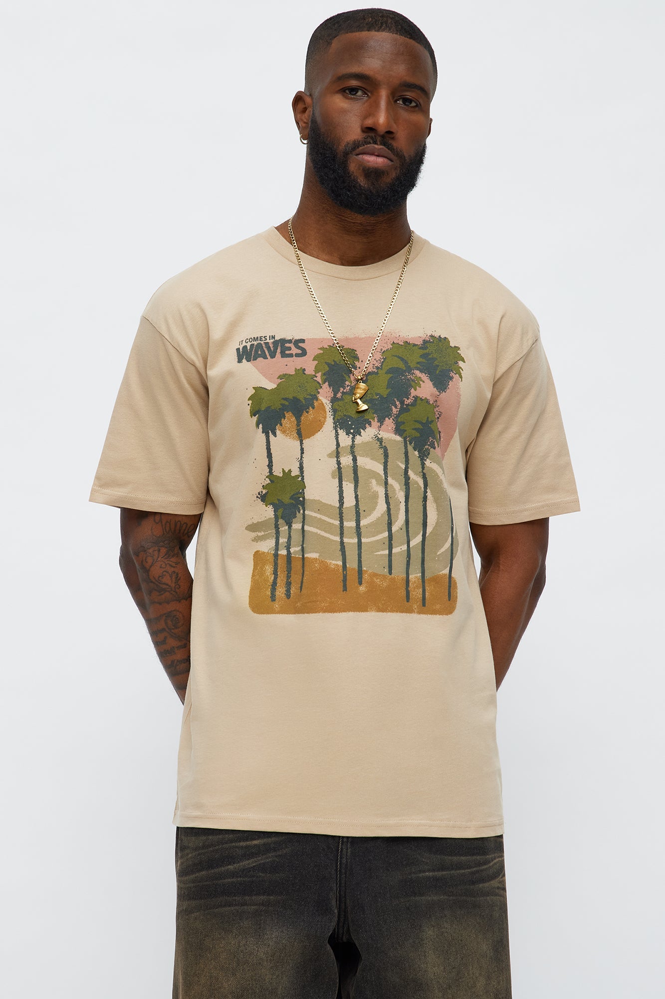 It Comes In Waves Short Sleeve Tee - Tan