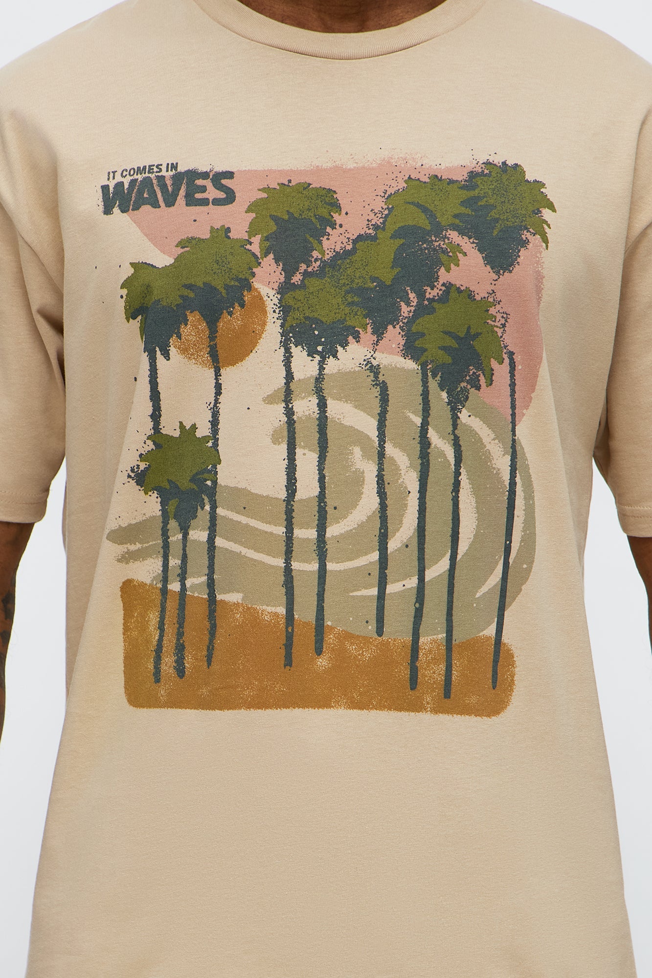 It Comes In Waves Short Sleeve Tee - Tan