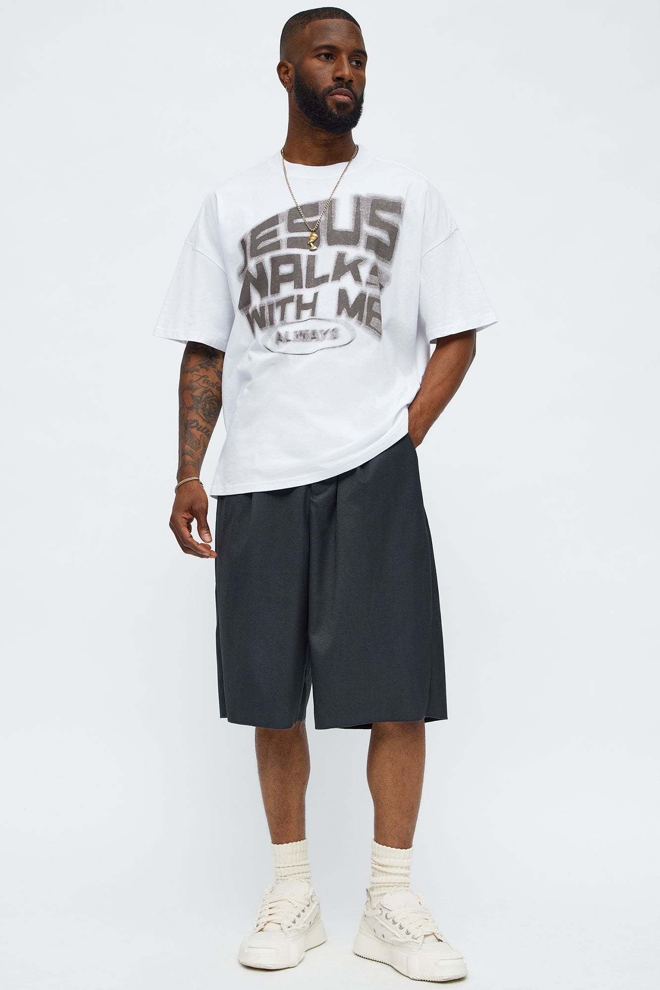 Jesus Walks With Me Always Oversized Short Sleeve Tee - White