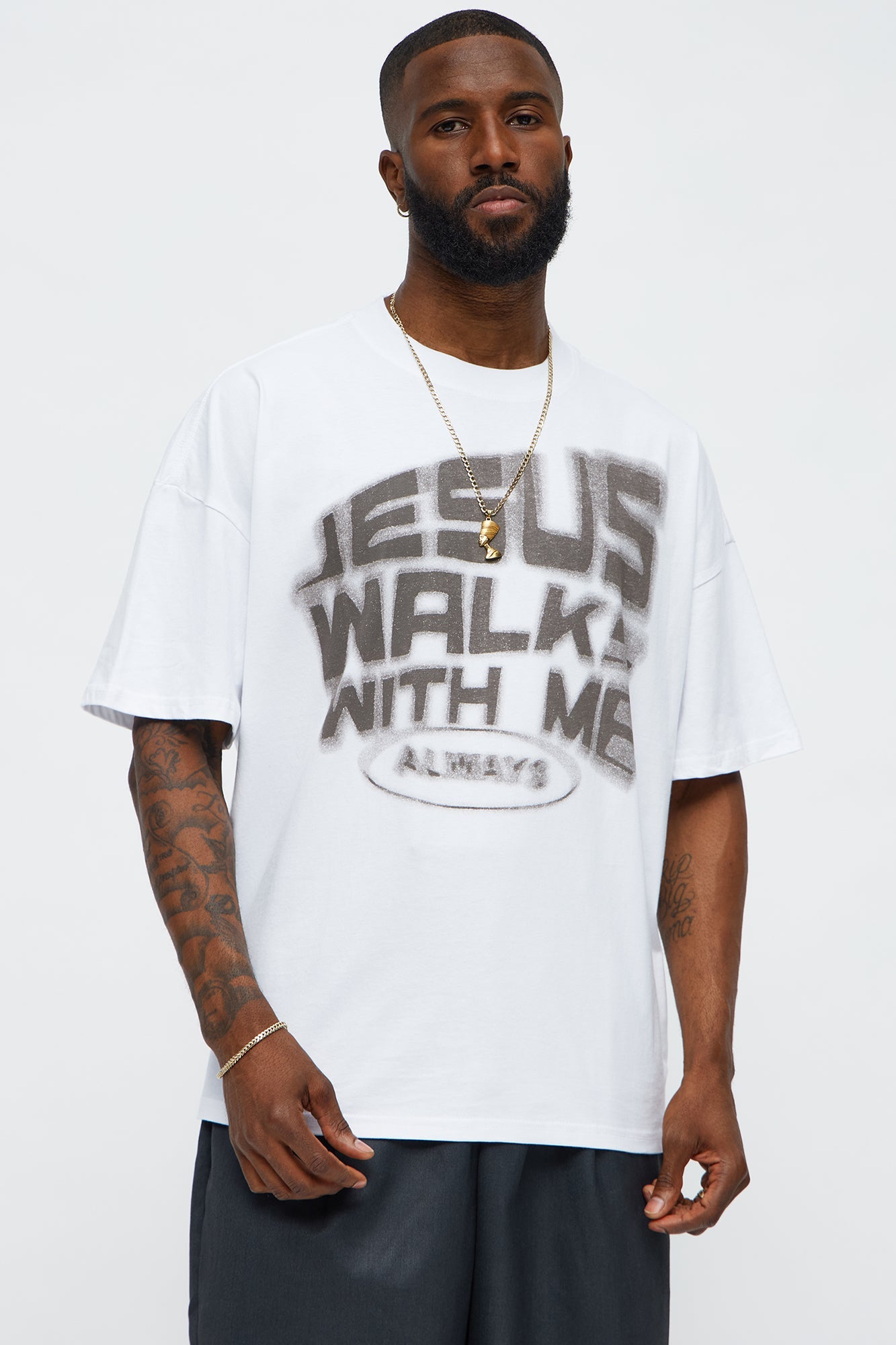 Jesus Walks With Me Always Oversized Short Sleeve Tee - White