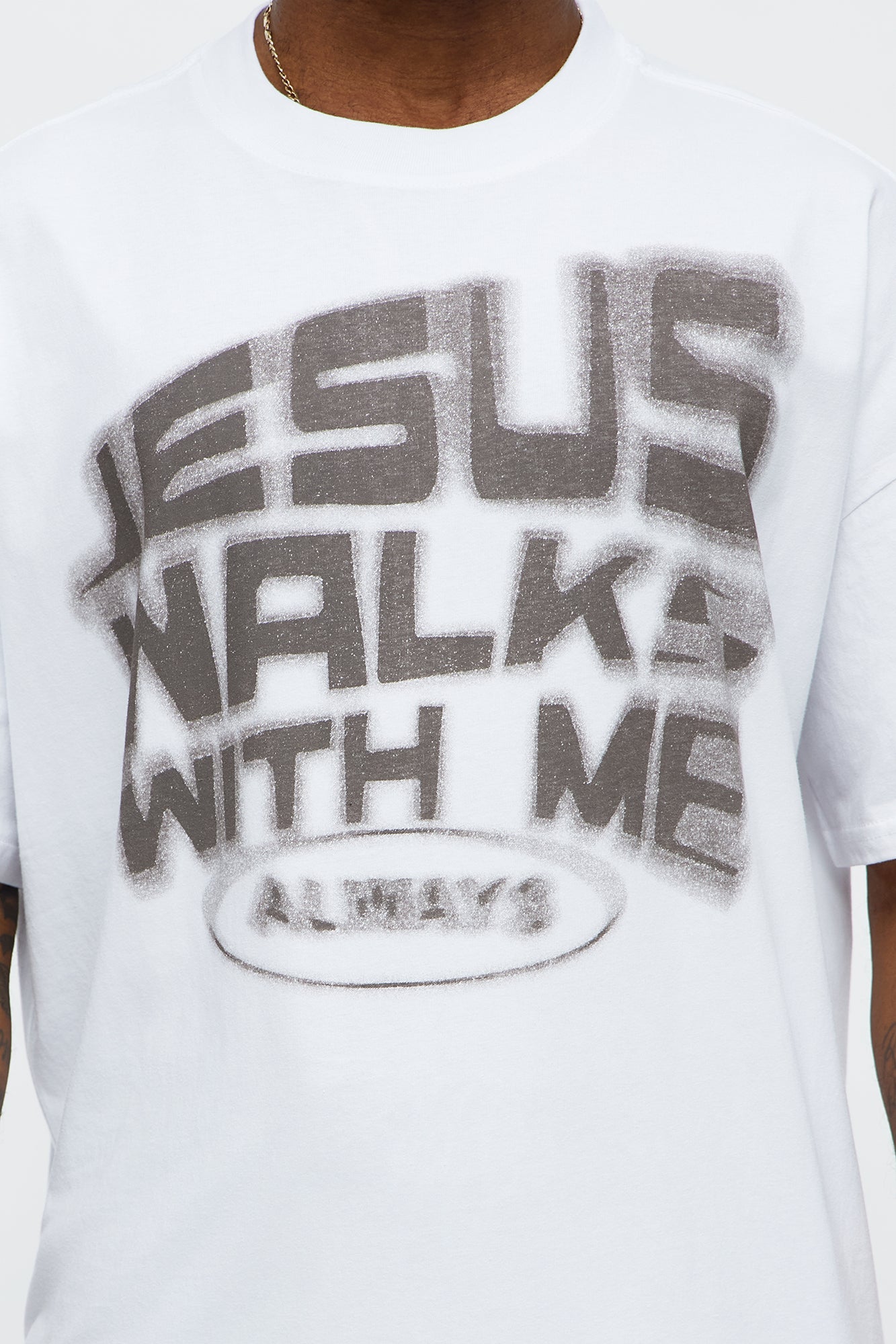 Jesus Walks With Me Always Oversized Short Sleeve Tee - White