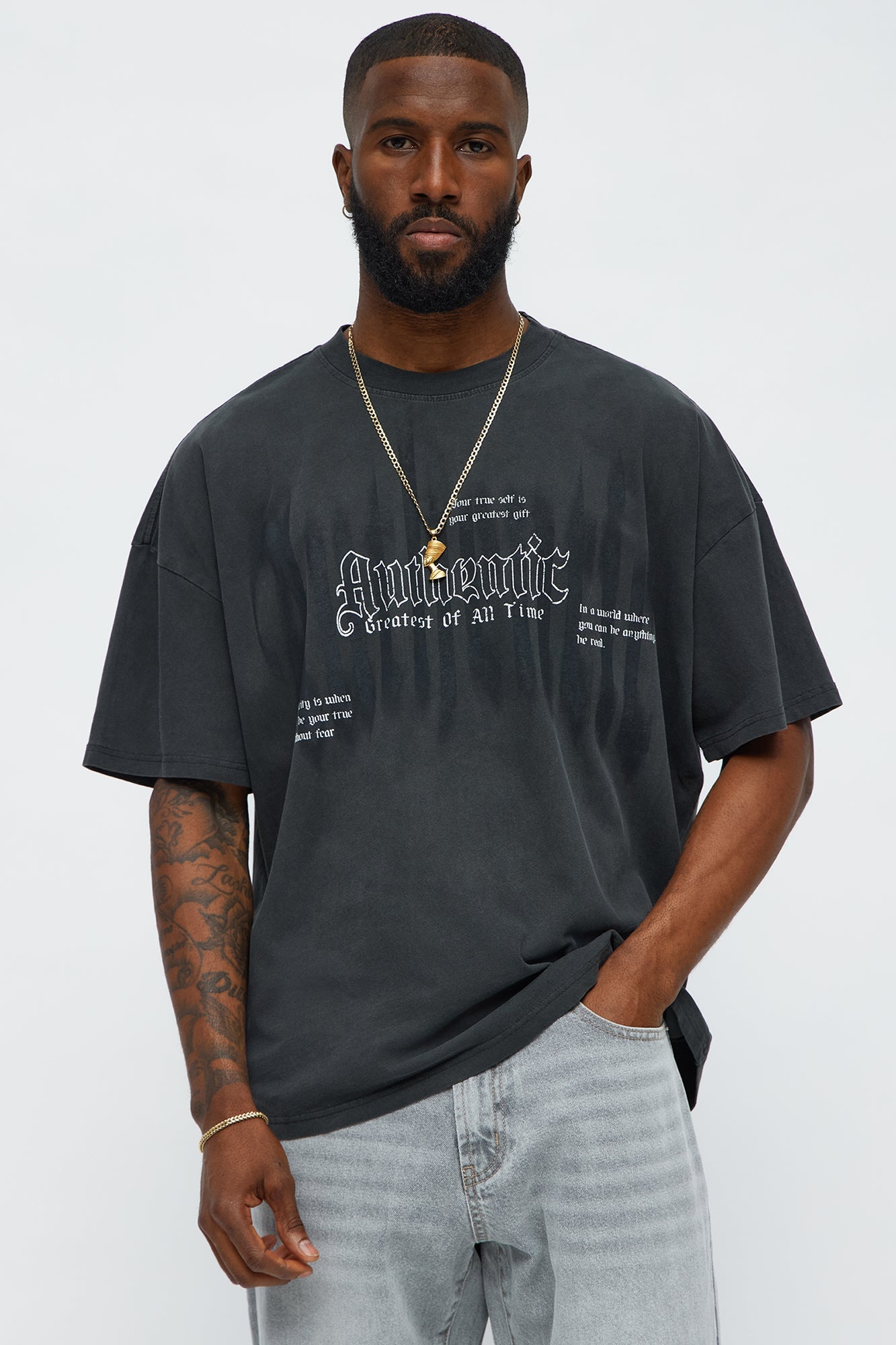 Remain Authentic Oversized Short Sleeve Tee - Black Wash