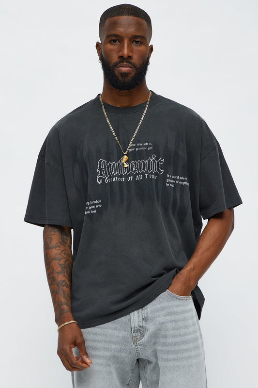 Remain Authentic Oversized Short Sleeve Tee - Black Wash