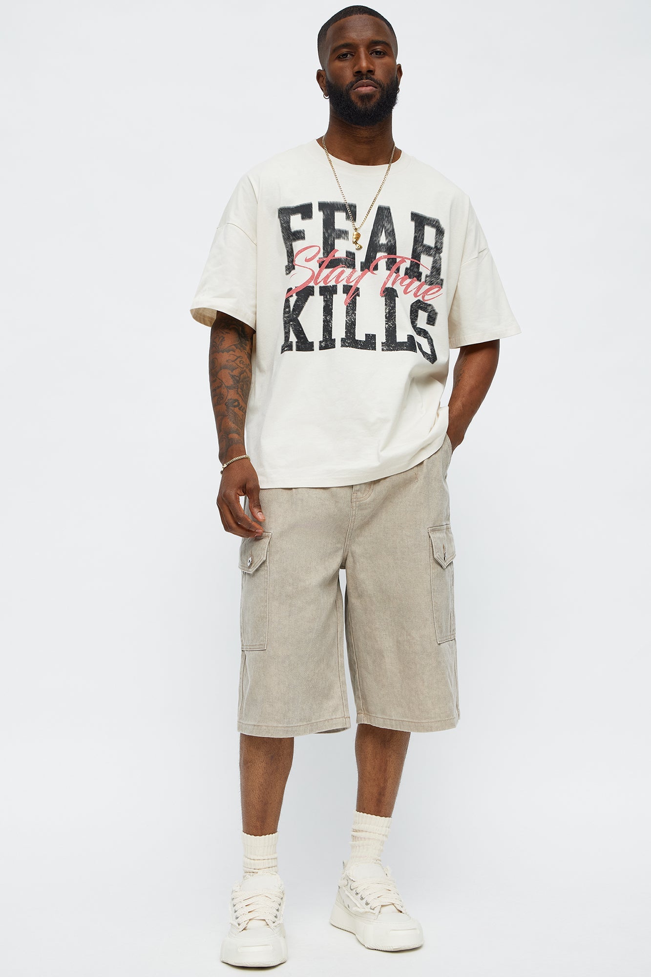 Fear Kills Stay True Oversized Short Sleeve Tee - Off White