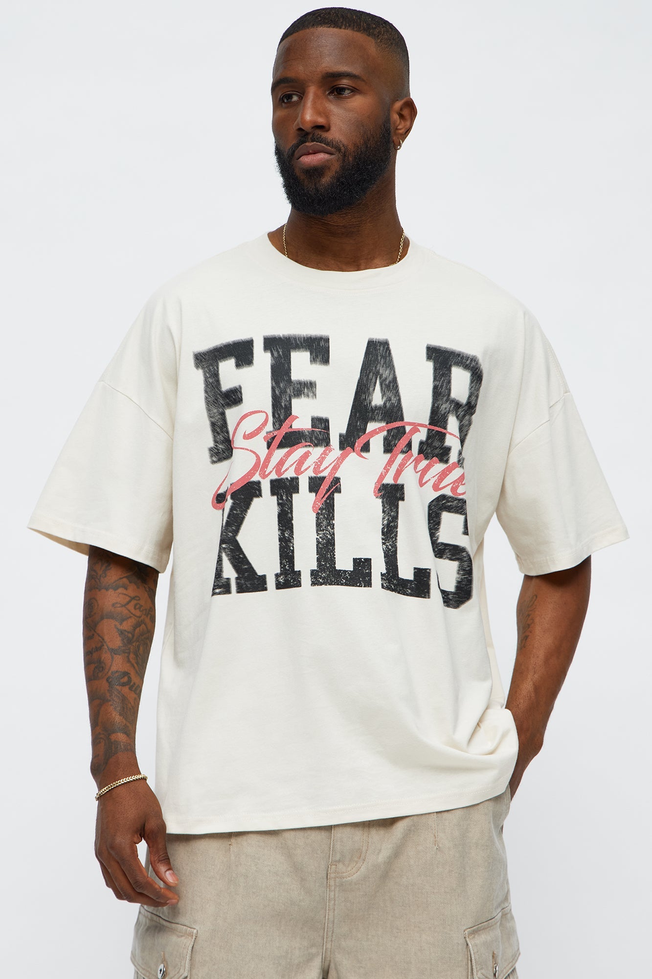 Fear Kills Stay True Oversized Short Sleeve Tee - Off White