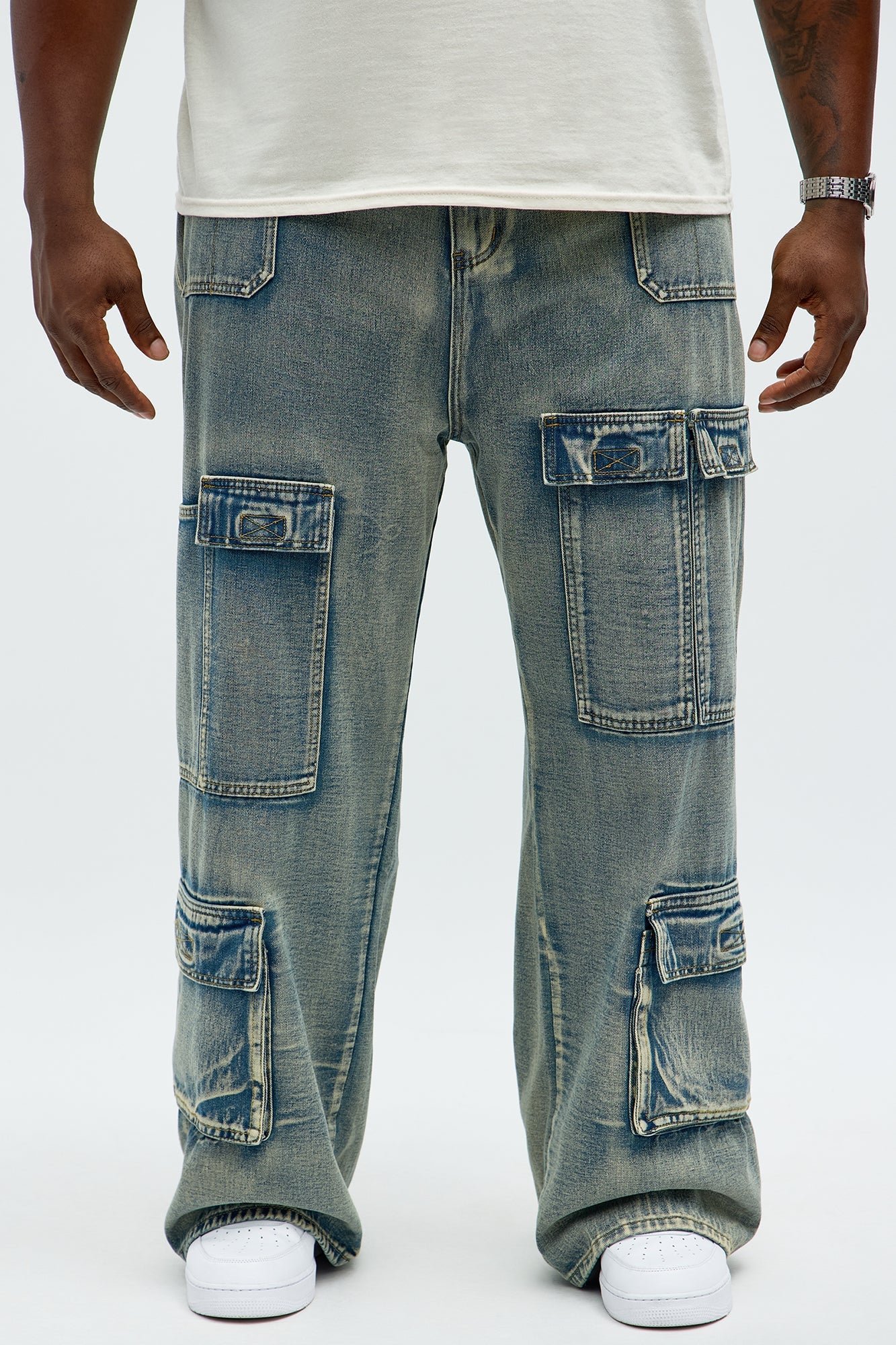 Straight We Got Choices Convertible Cargo Jeans - Light Wash