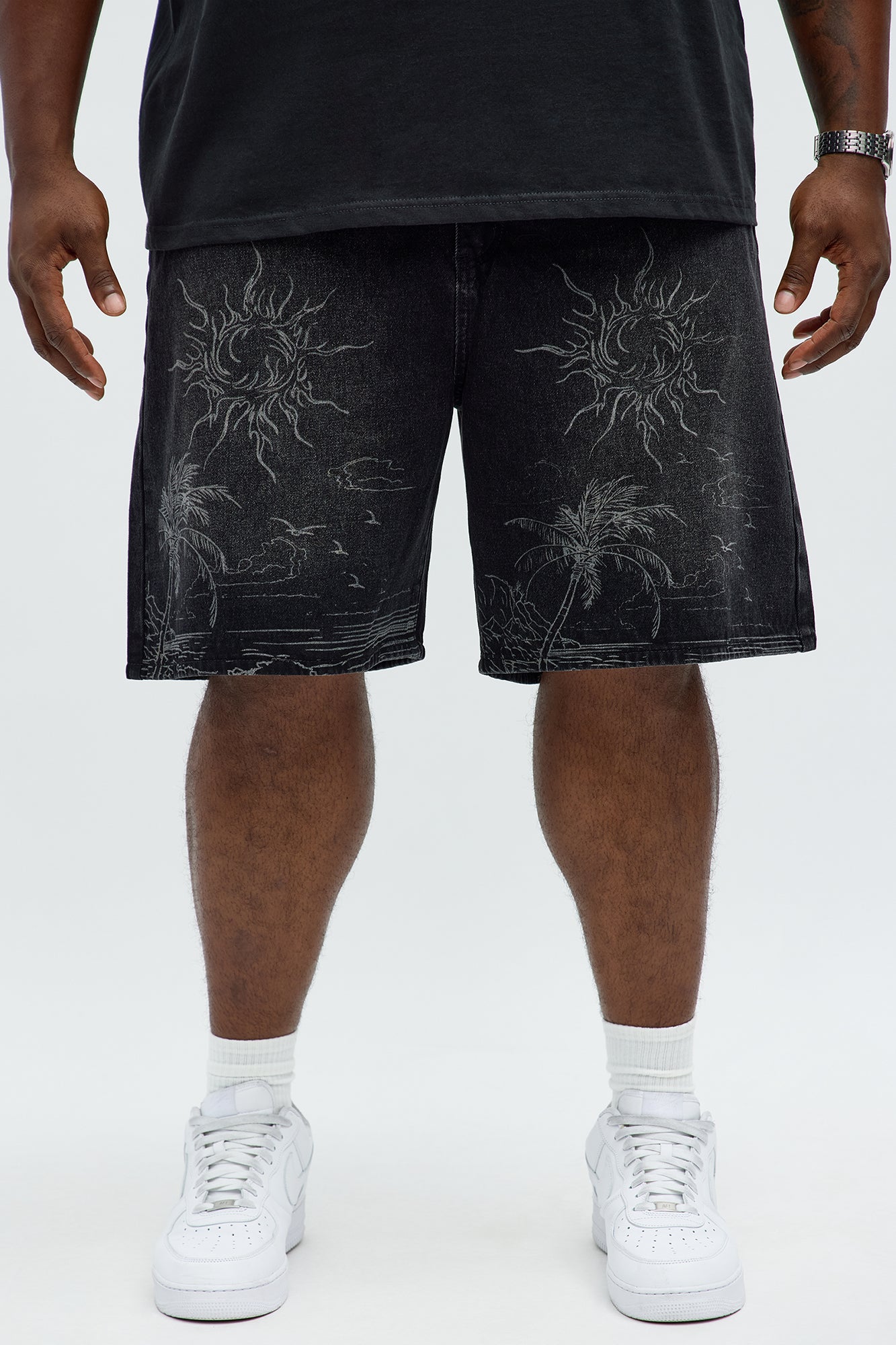 Relaxed You Know The Vibes Be Chill Denim Shorts - Black Wash