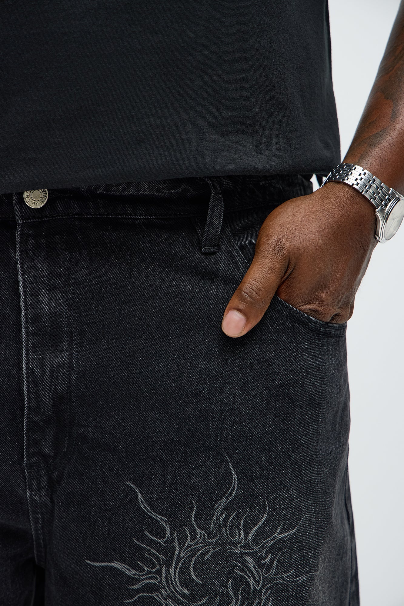 Relaxed You Know The Vibes Be Chill Denim Shorts - Black Wash