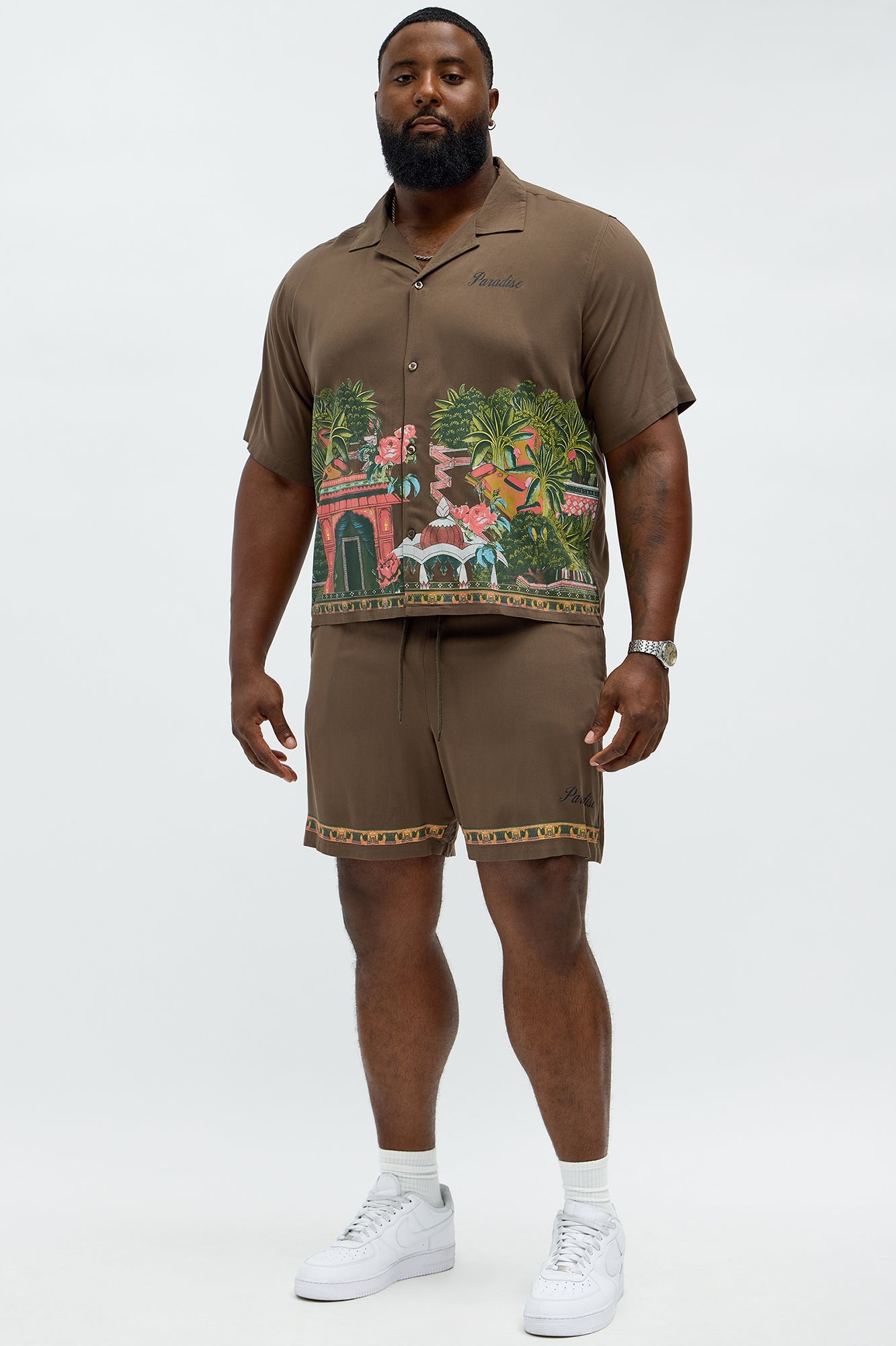 Paradise Set Short Sleeve Button Up Shirt - Brown