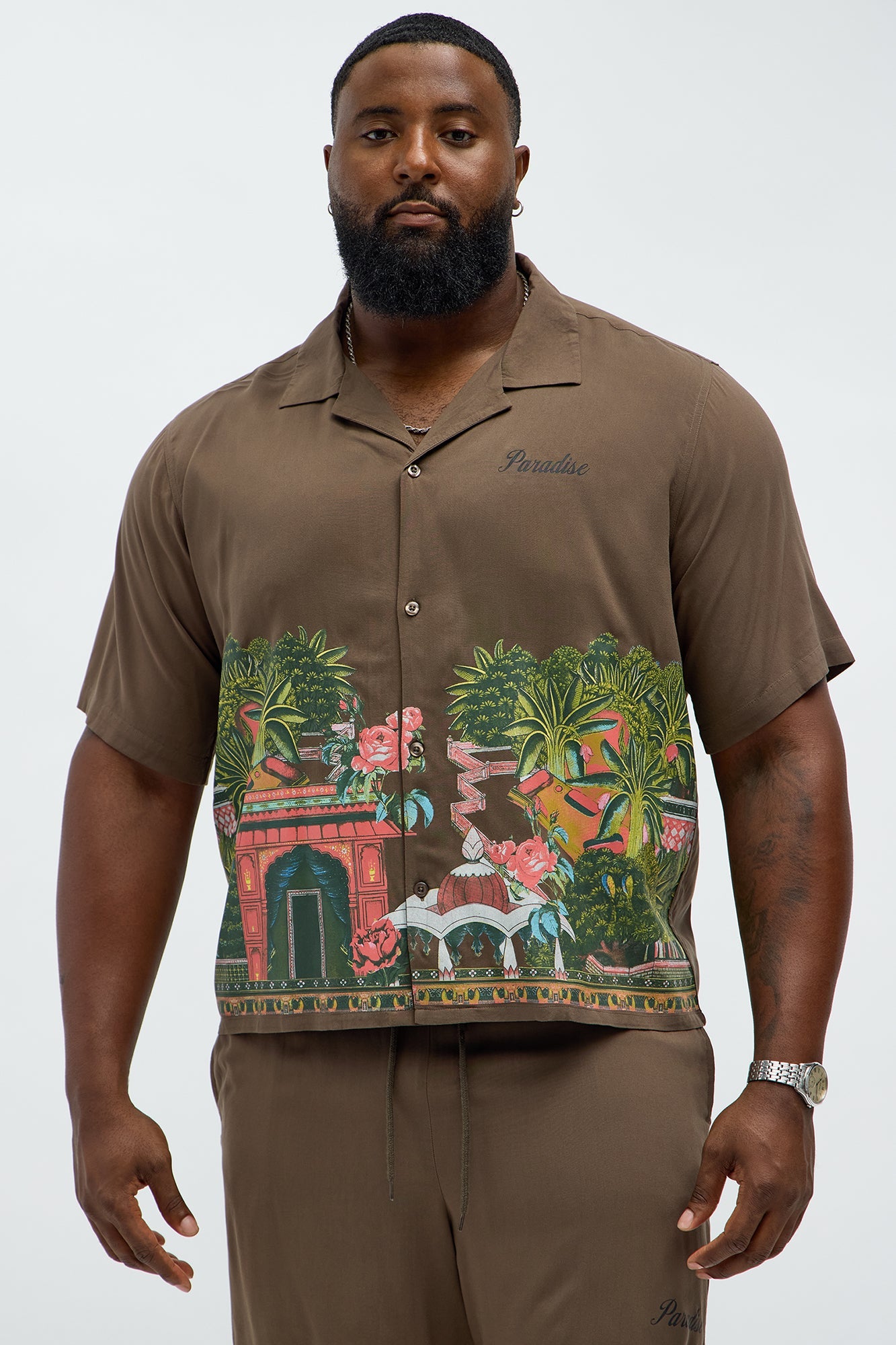 Paradise Set Short Sleeve Button Up Shirt - Brown