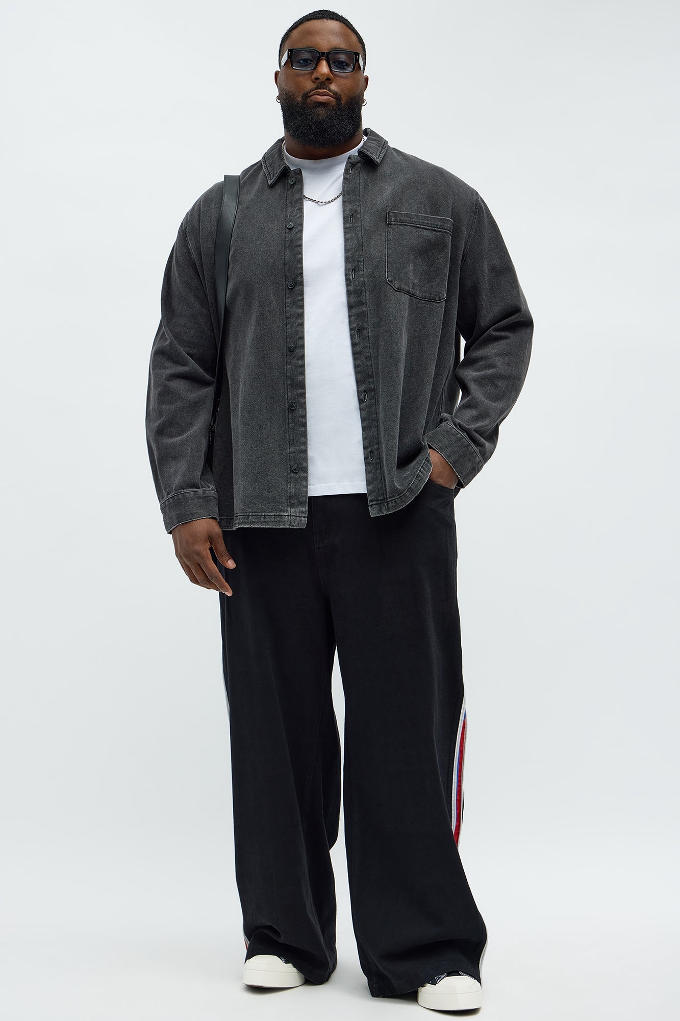 Baggy Side Stripe Zip Hit Jeans - Black