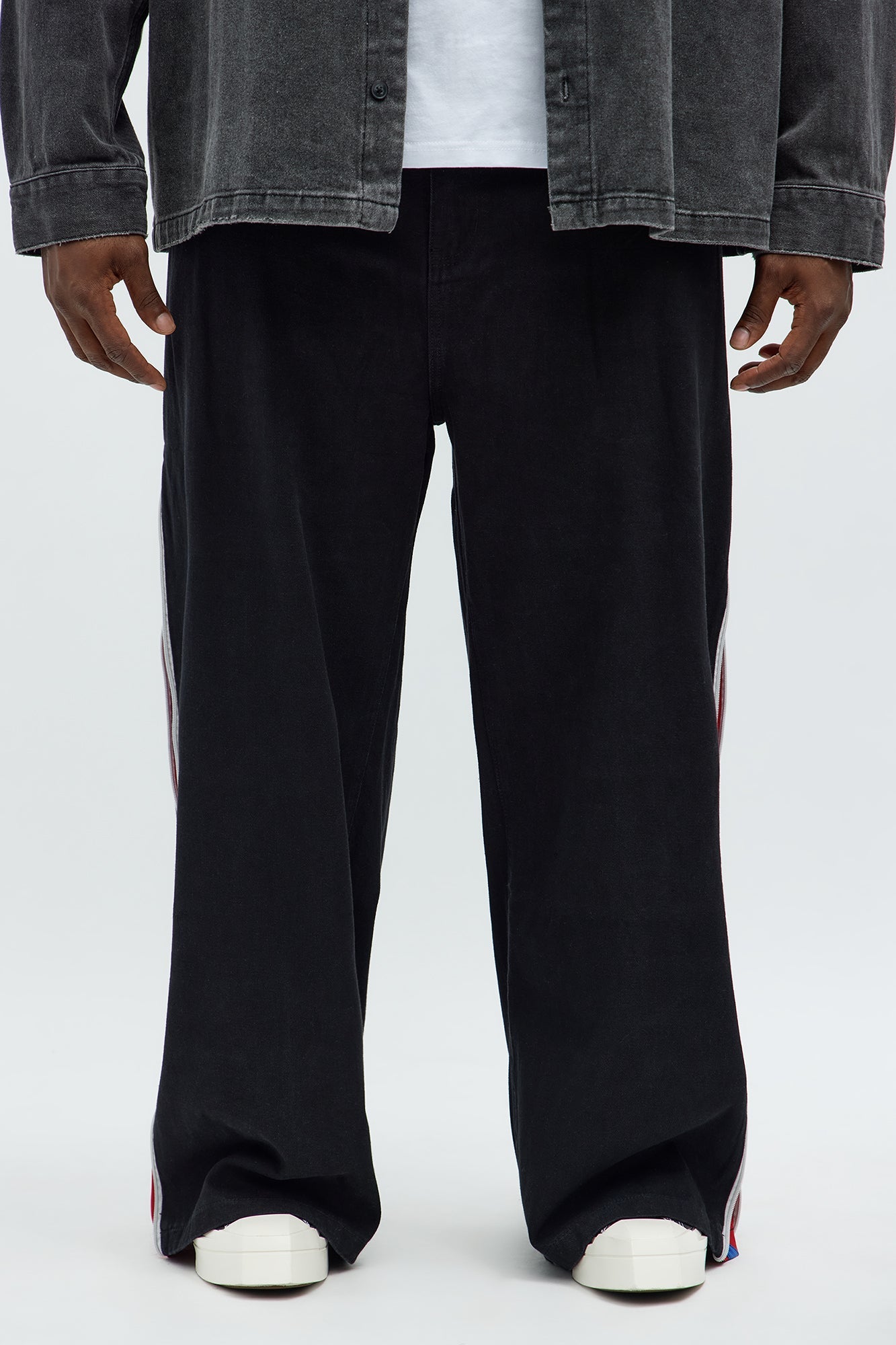 Baggy Side Stripe Zip Hit Jeans - Black