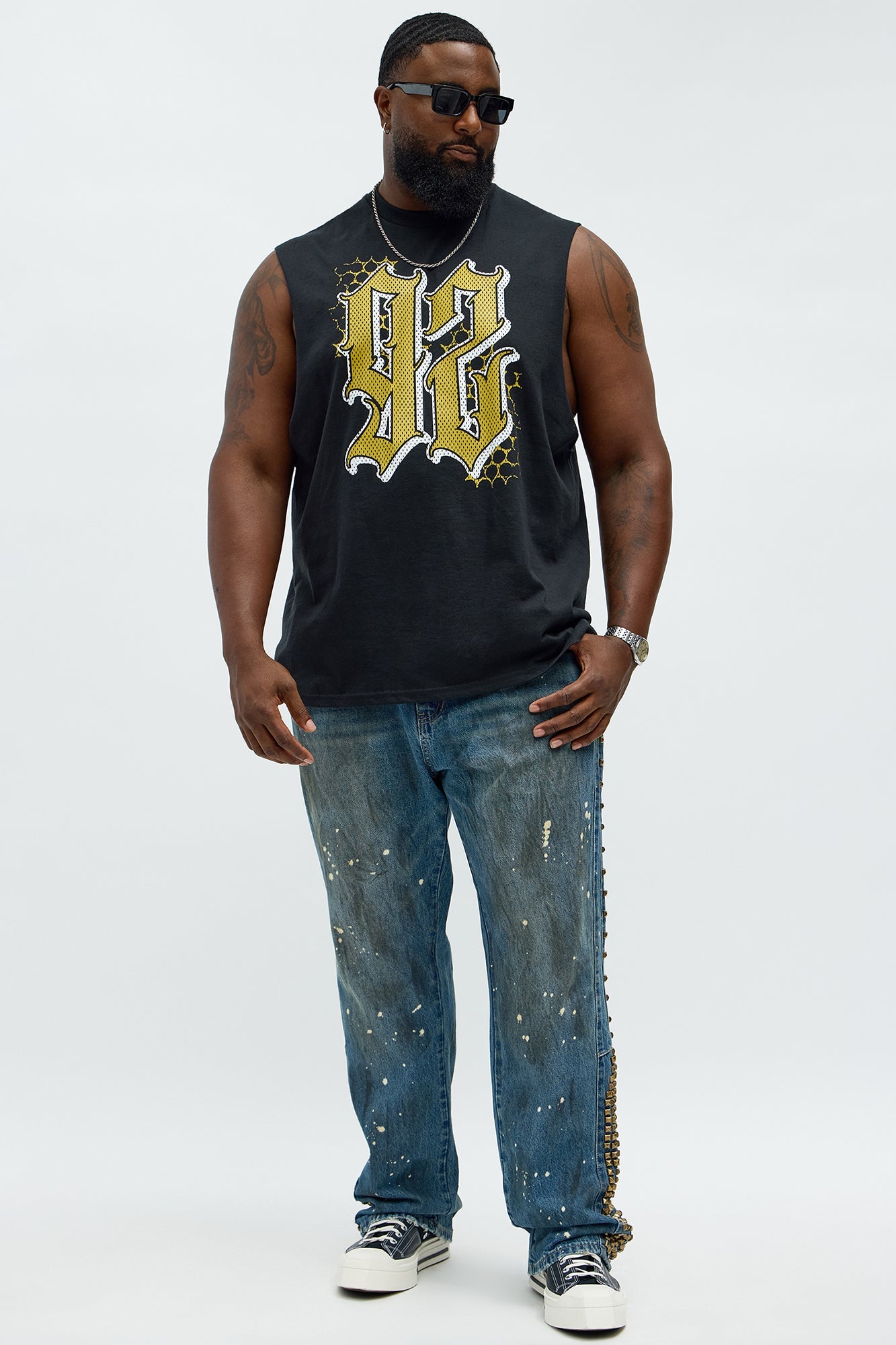 Slim Flare Put Me On Distressed Studded Jeans - Medium Blue Wash