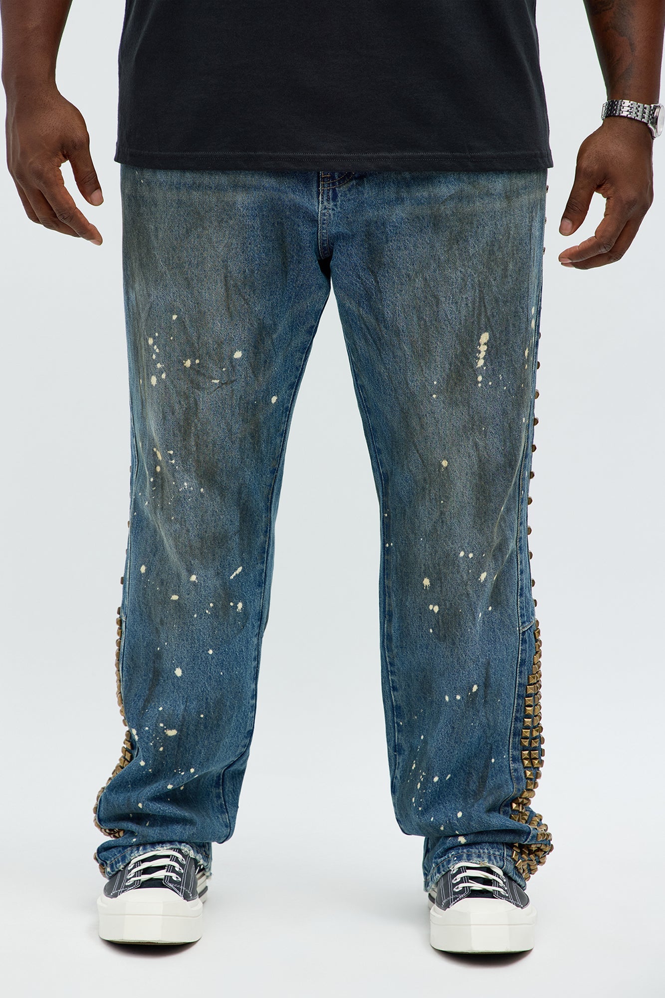 Slim Flare Put Me On Distressed Studded Jeans - Medium Blue Wash