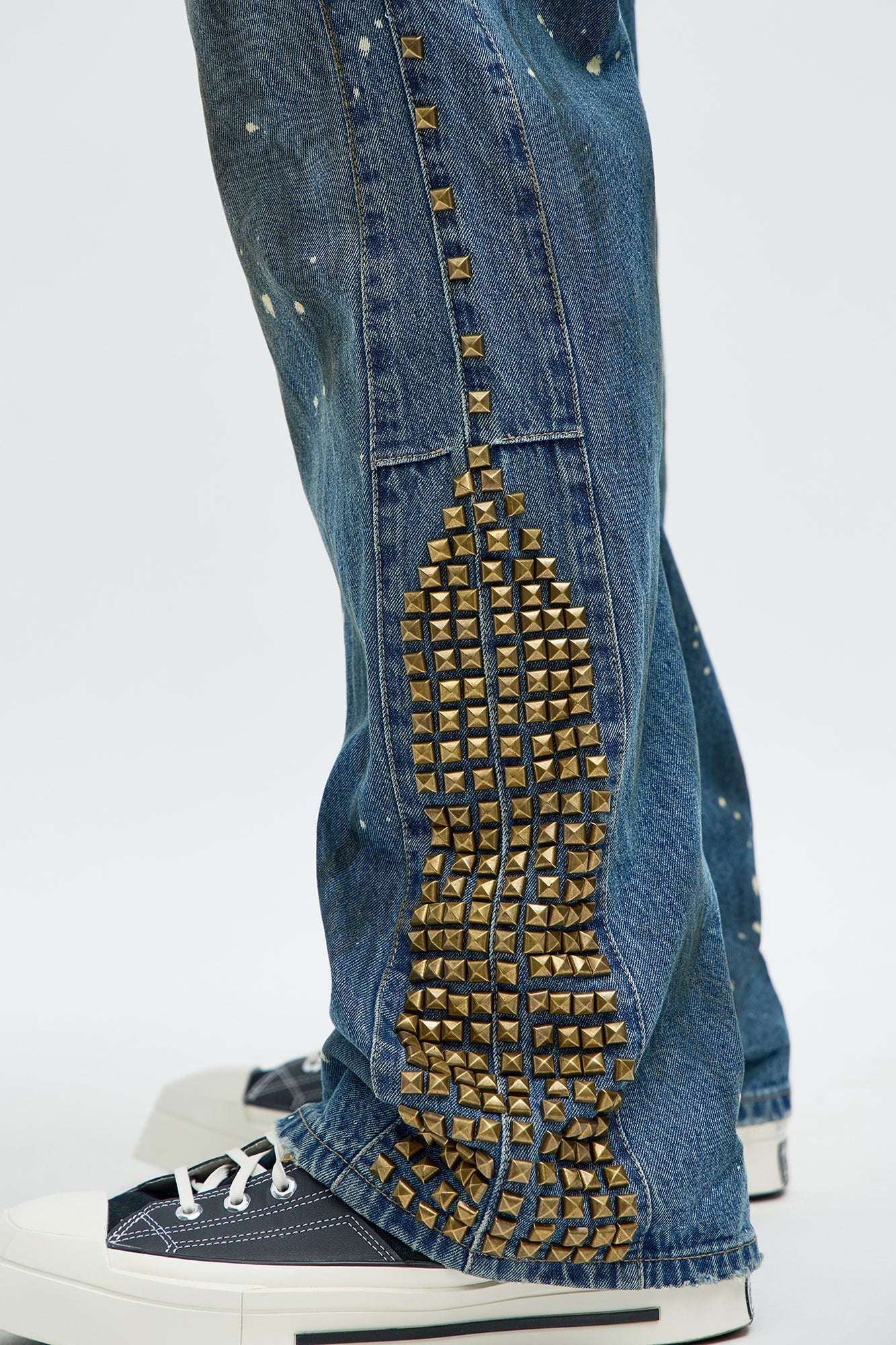 Slim Flare Put Me On Distressed Studded Jeans - Medium Blue Wash