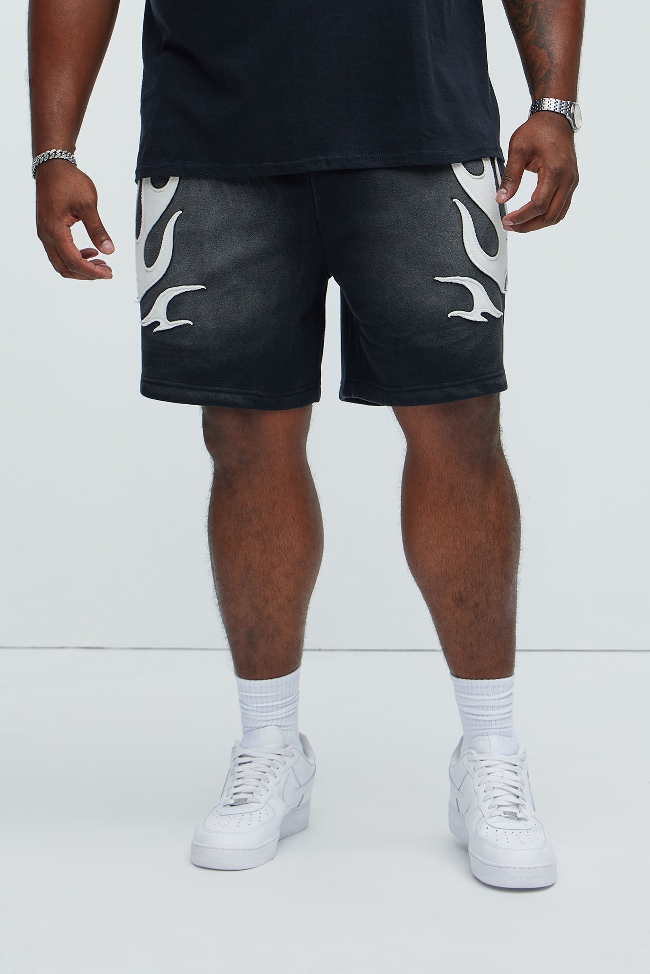 Flame Patch Tyson Relaxed Sweatshorts - Black