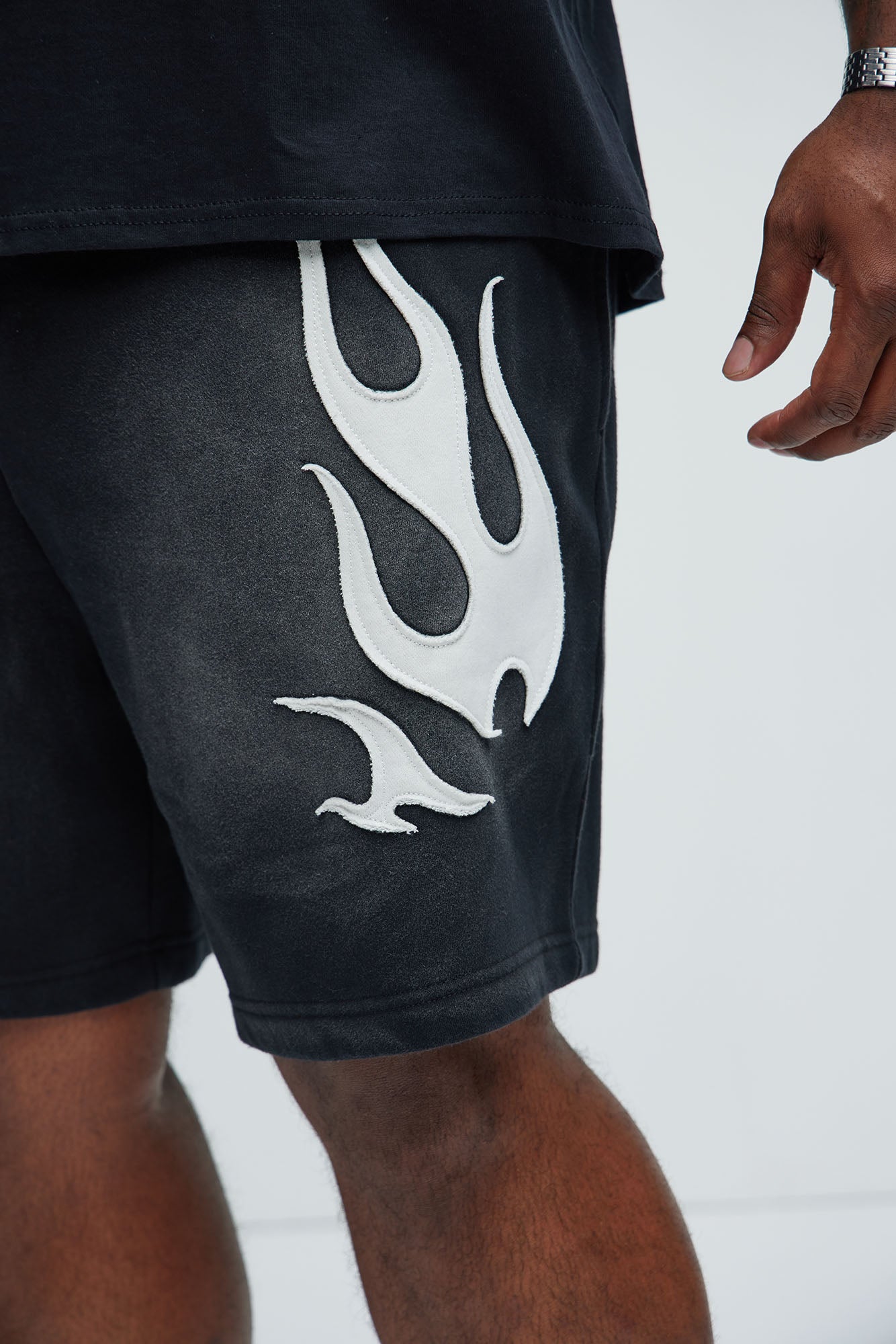 Flame Patch Tyson Relaxed Sweatshorts - Black