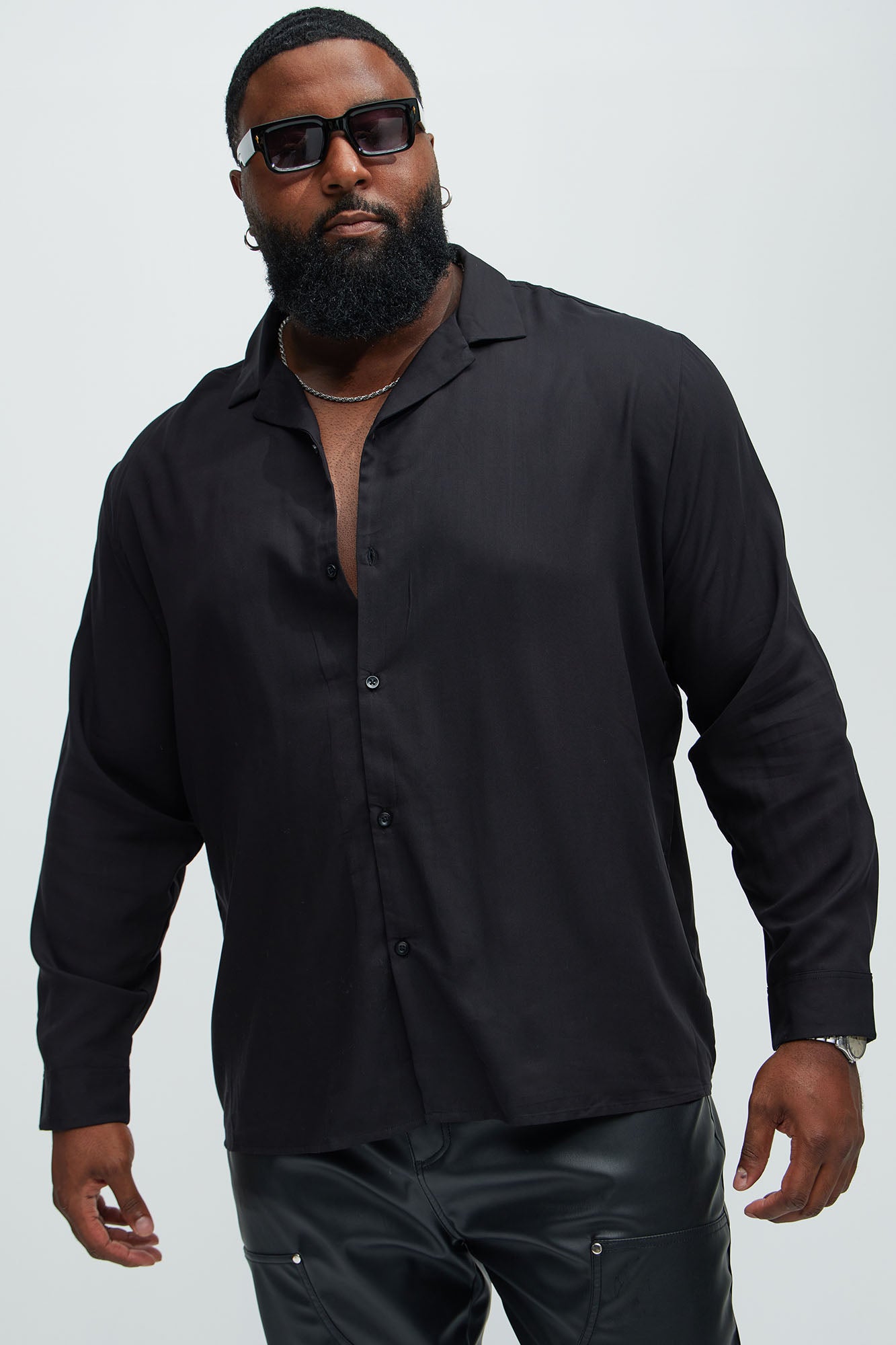 Dawson Relaxed Long Sleeve Button Up Shirt - Black