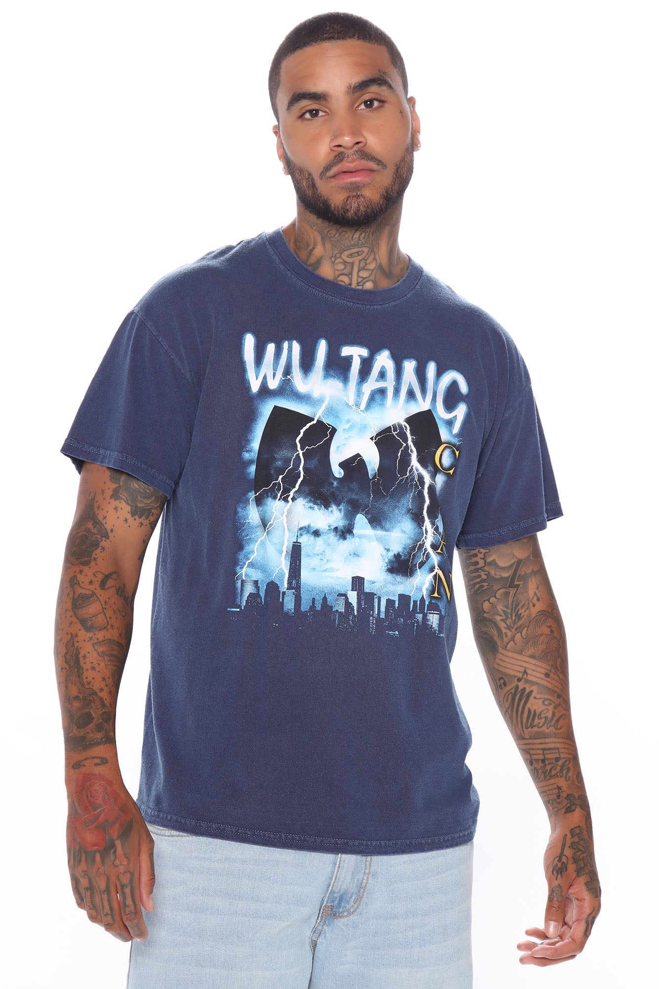 Wu Tang Lightning Vintage Wash Short Sleeve Tee - Navy Wash