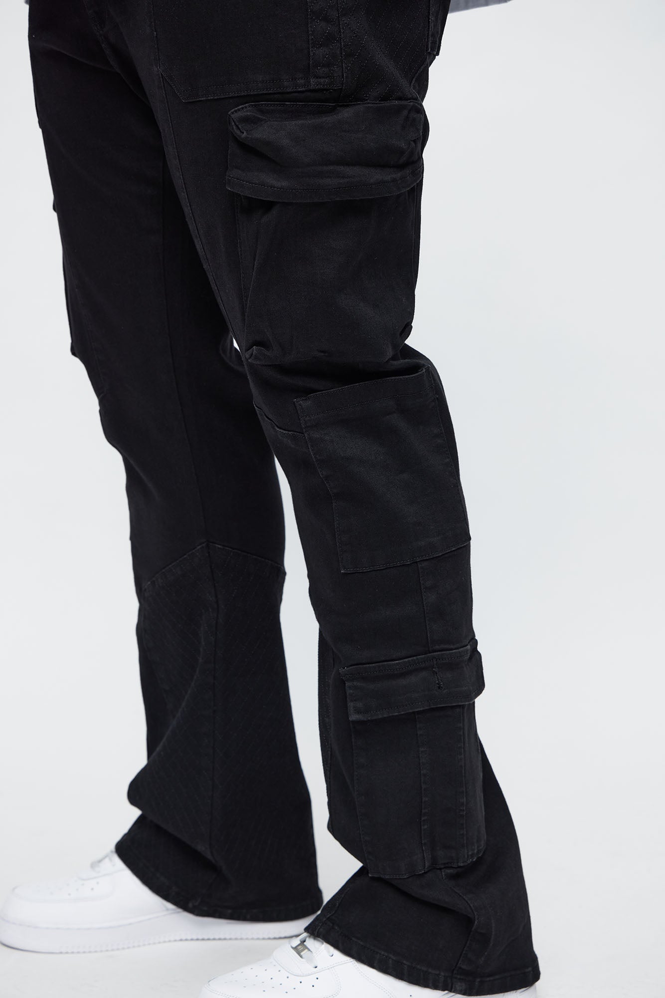 Stacked Slim Flare Rebel Stitch Cargo Jeans - Black