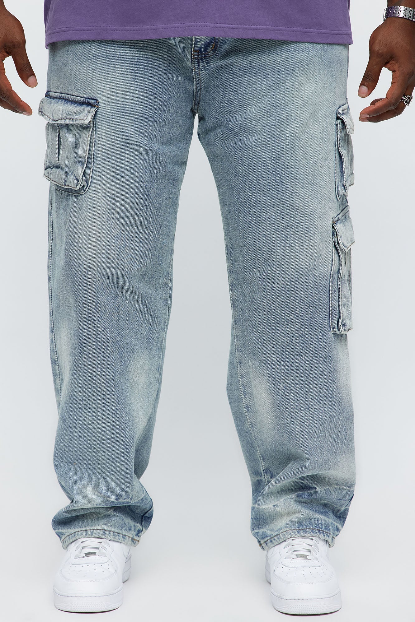 Straight Binded Cargo Jeans - Light Blue Wash