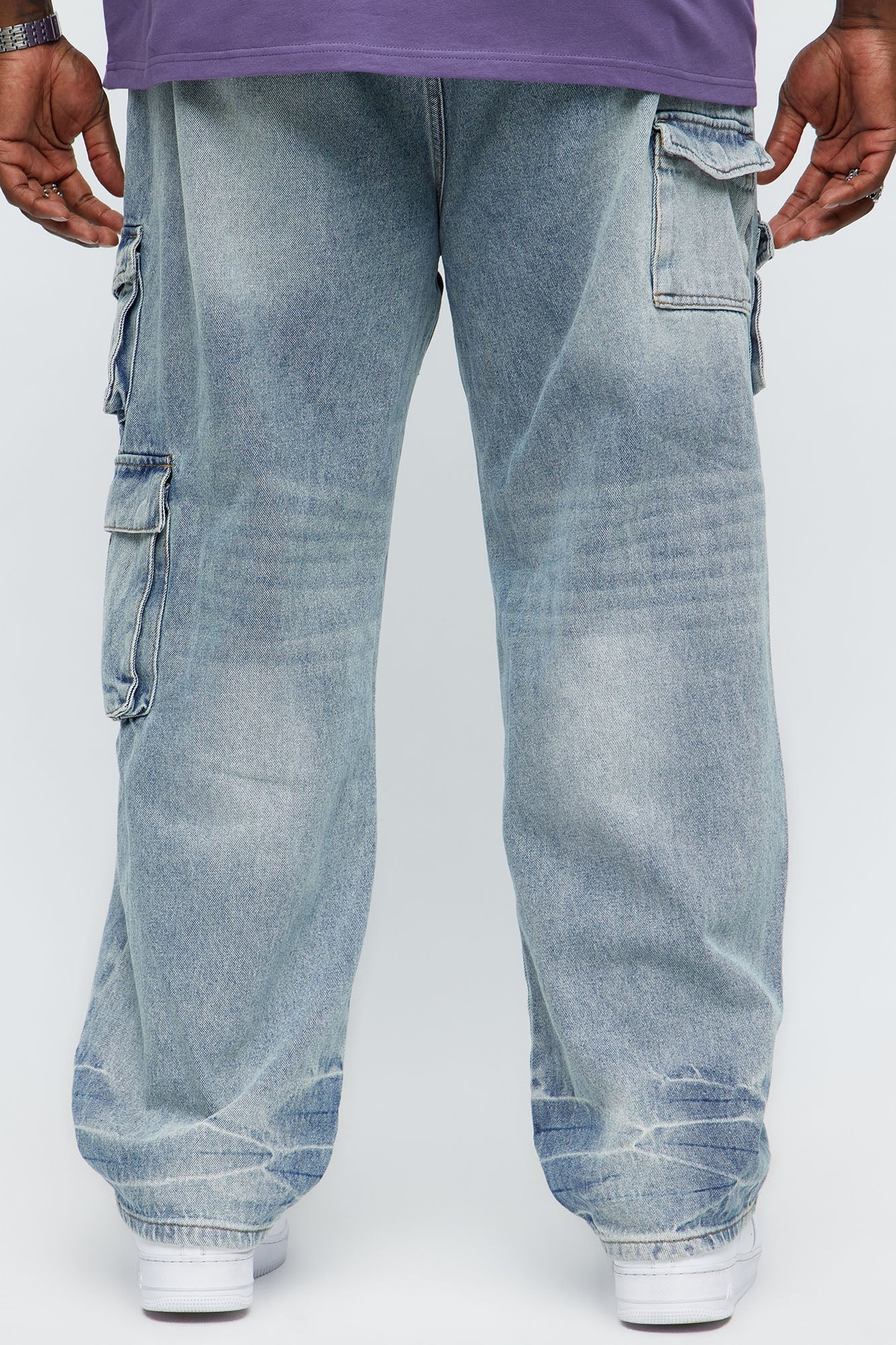 Straight Binded Cargo Jeans - Light Blue Wash