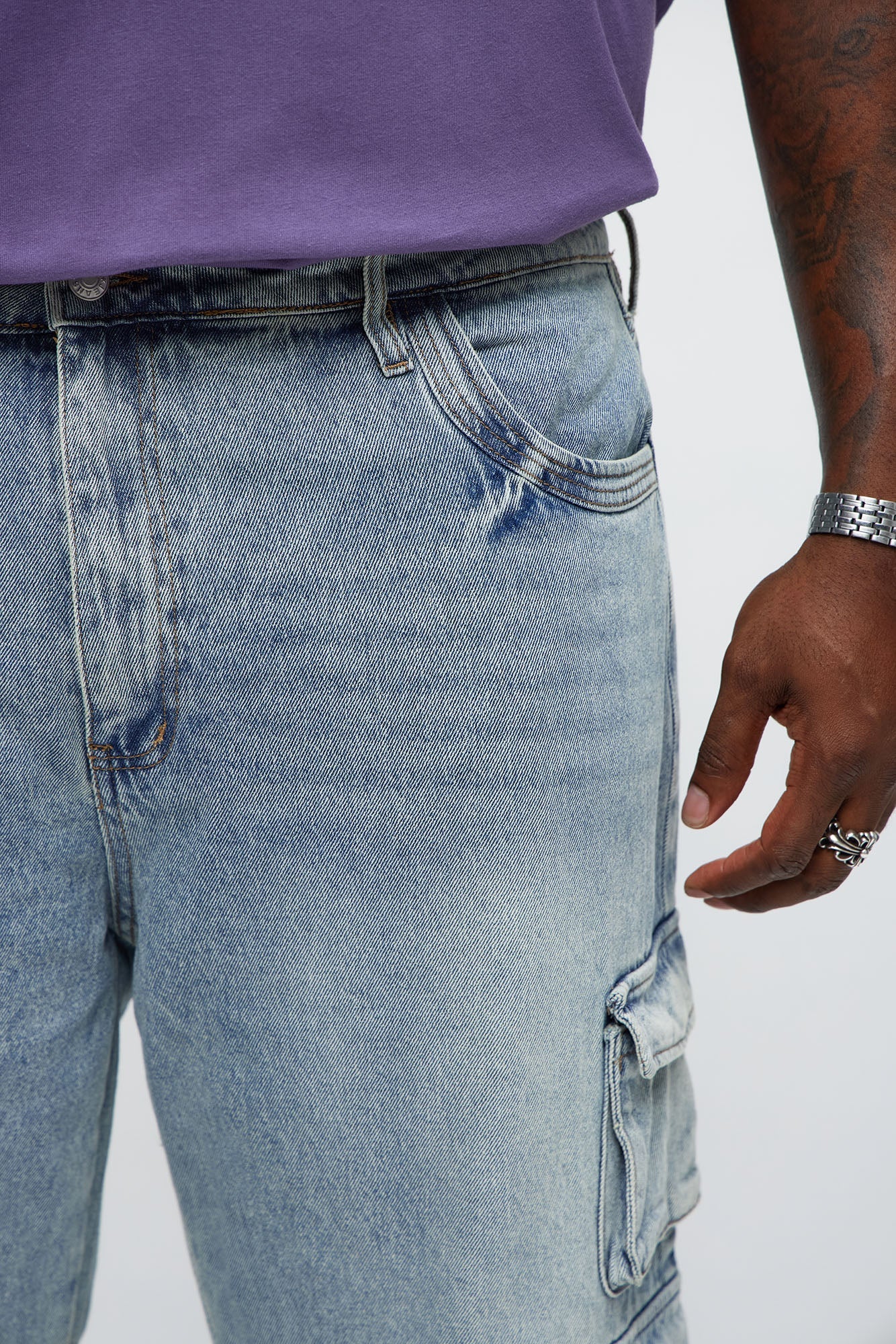 Straight Binded Cargo Jeans - Light Blue Wash