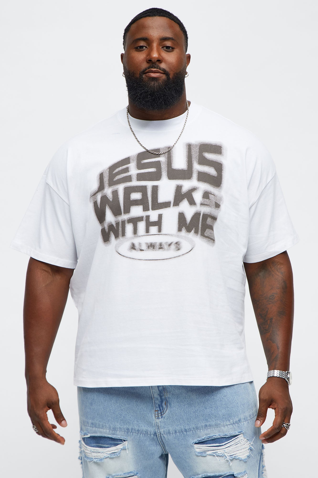 Jesus Walks With Me Always Oversized Short Sleeve Tee - White