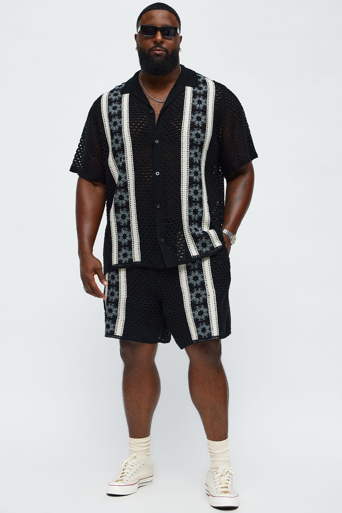 Crochet Panel Short - Black/combo