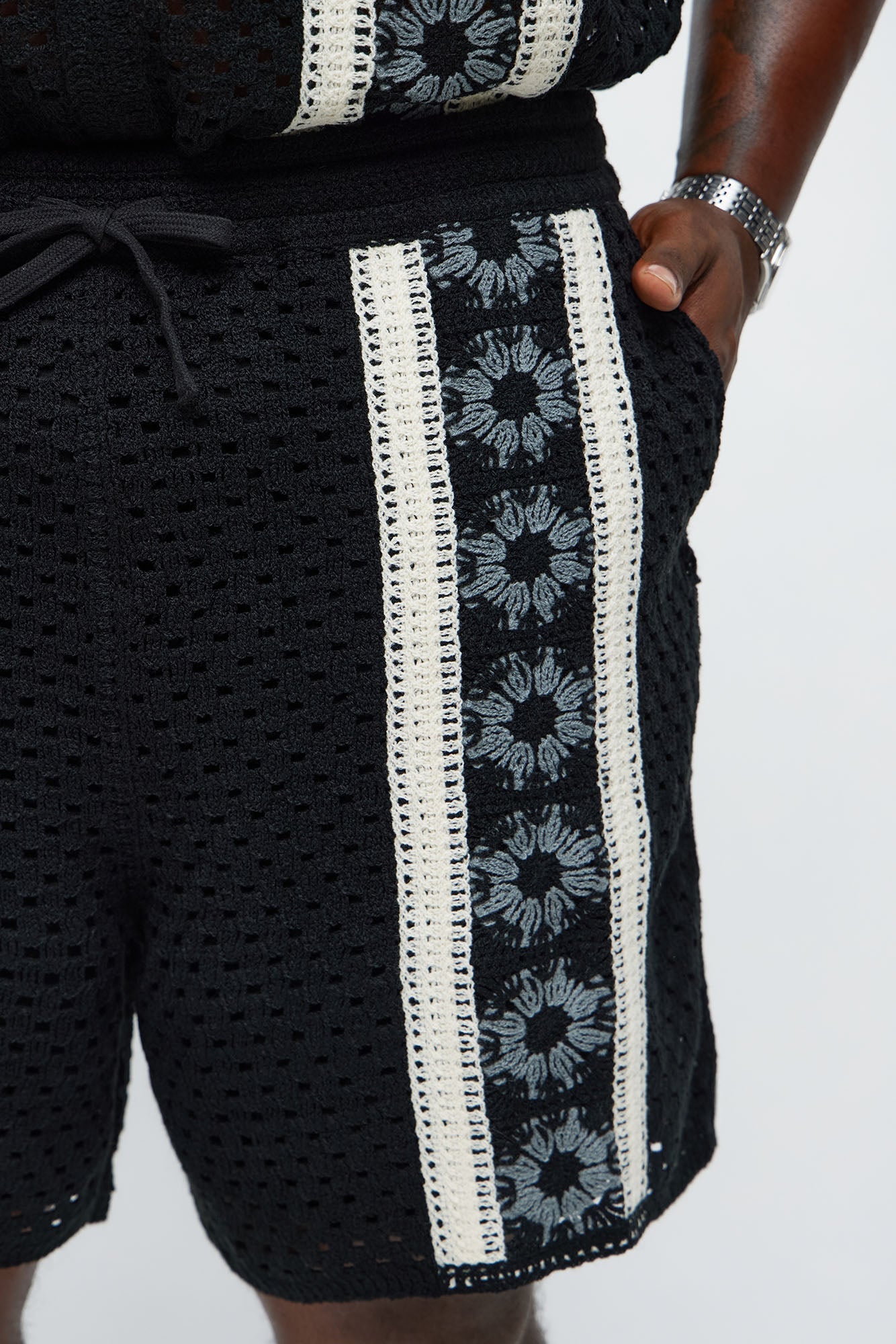 Crochet Panel Short - Black/combo