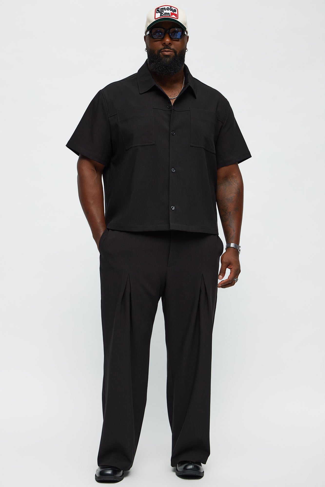 Cropped Ronan Weekender Button Up Shirt - Black