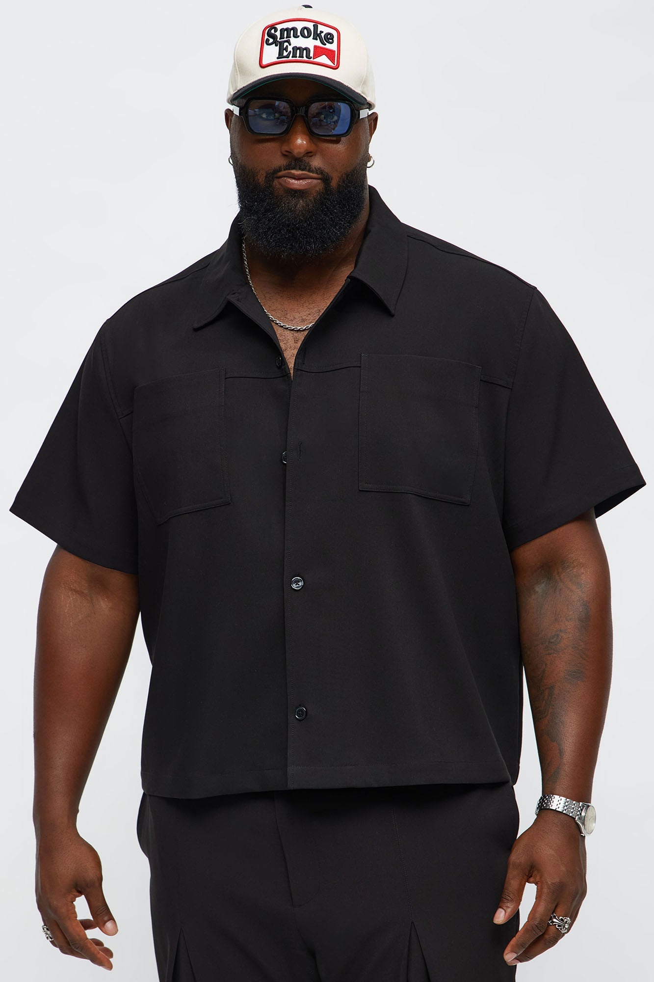 Cropped Ronan Weekender Button Up Shirt - Black