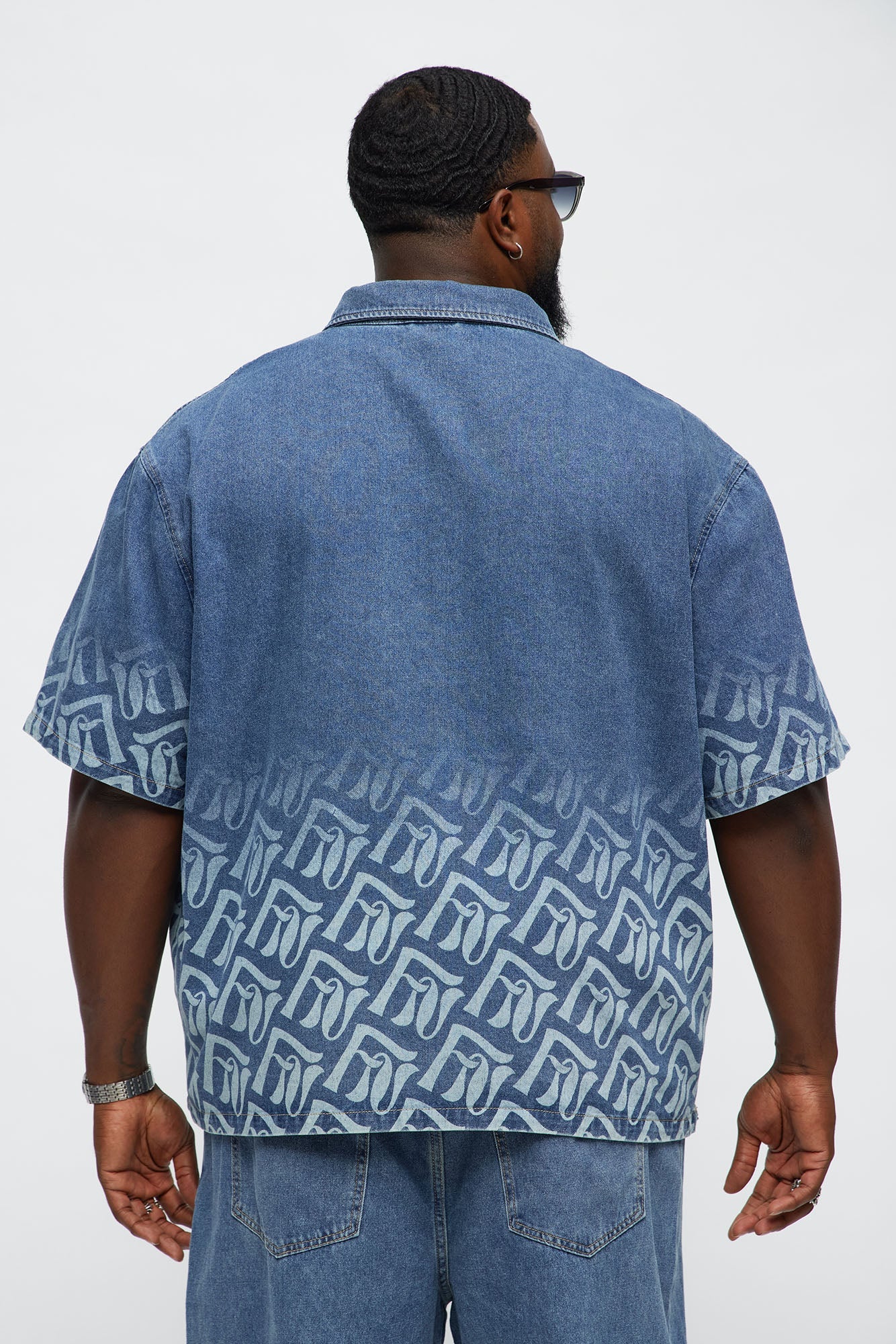 Boxy Cropped Chateau Monogram Denim Shirt - Light Blue Wash