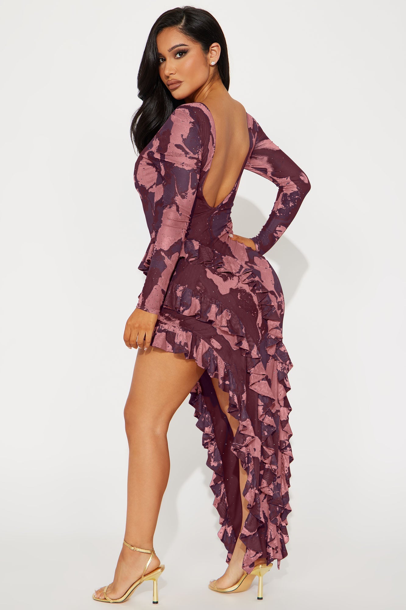 Santana Ruffle Mesh Maxi Dress - Purple/combo