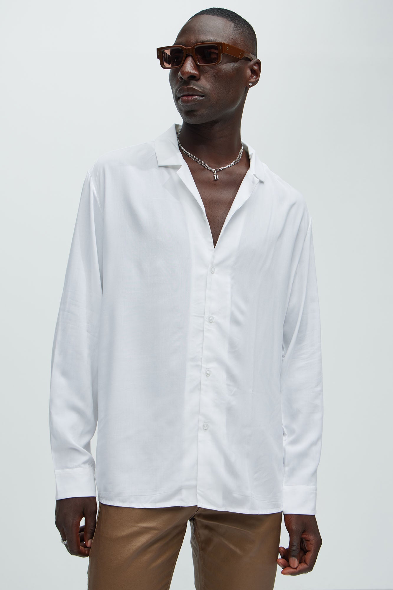Dawson Relaxed Long Sleeve Button Up Shirt - White